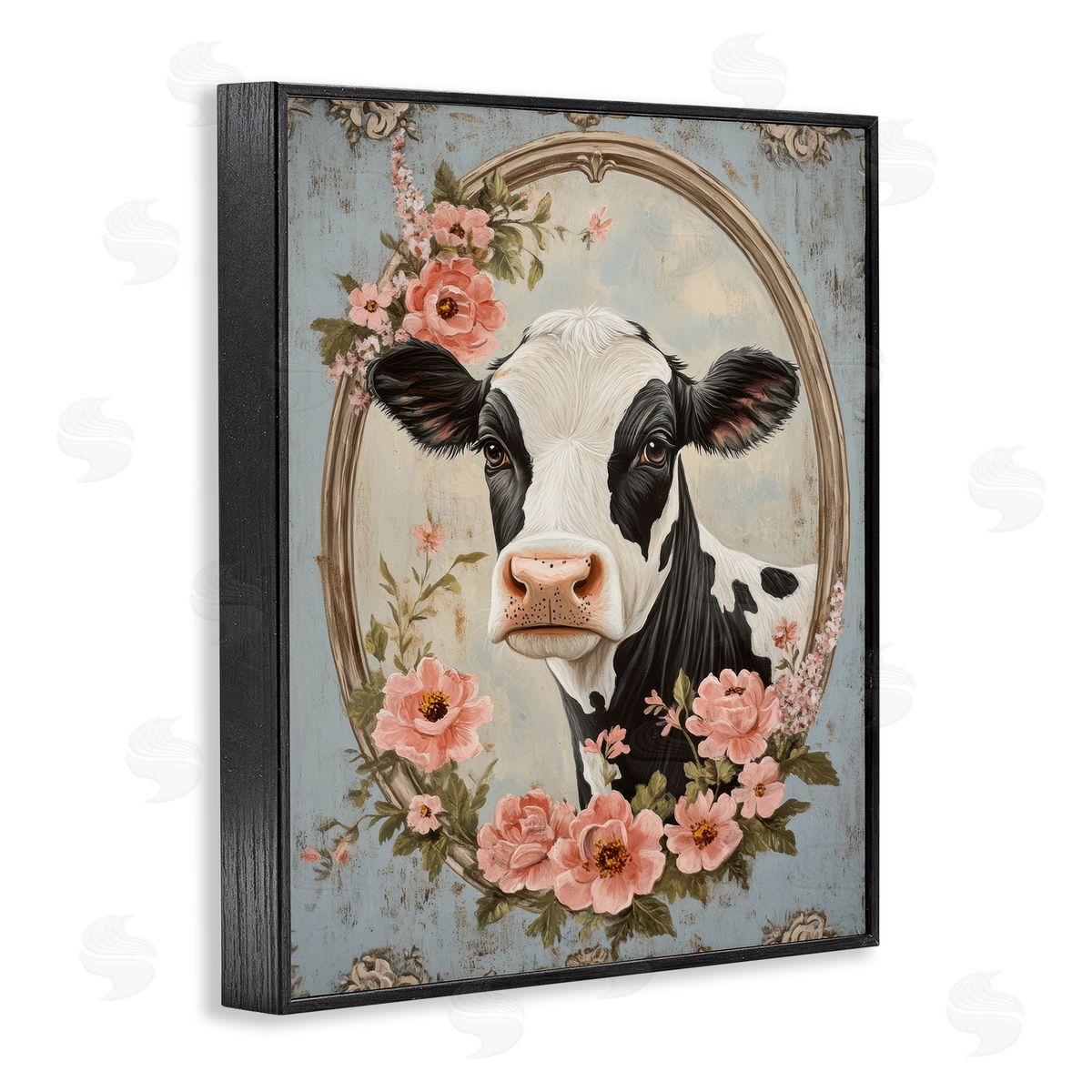 Petal Prints Design Peachy Peonies Cow Portrait Canvas Wall Art Print