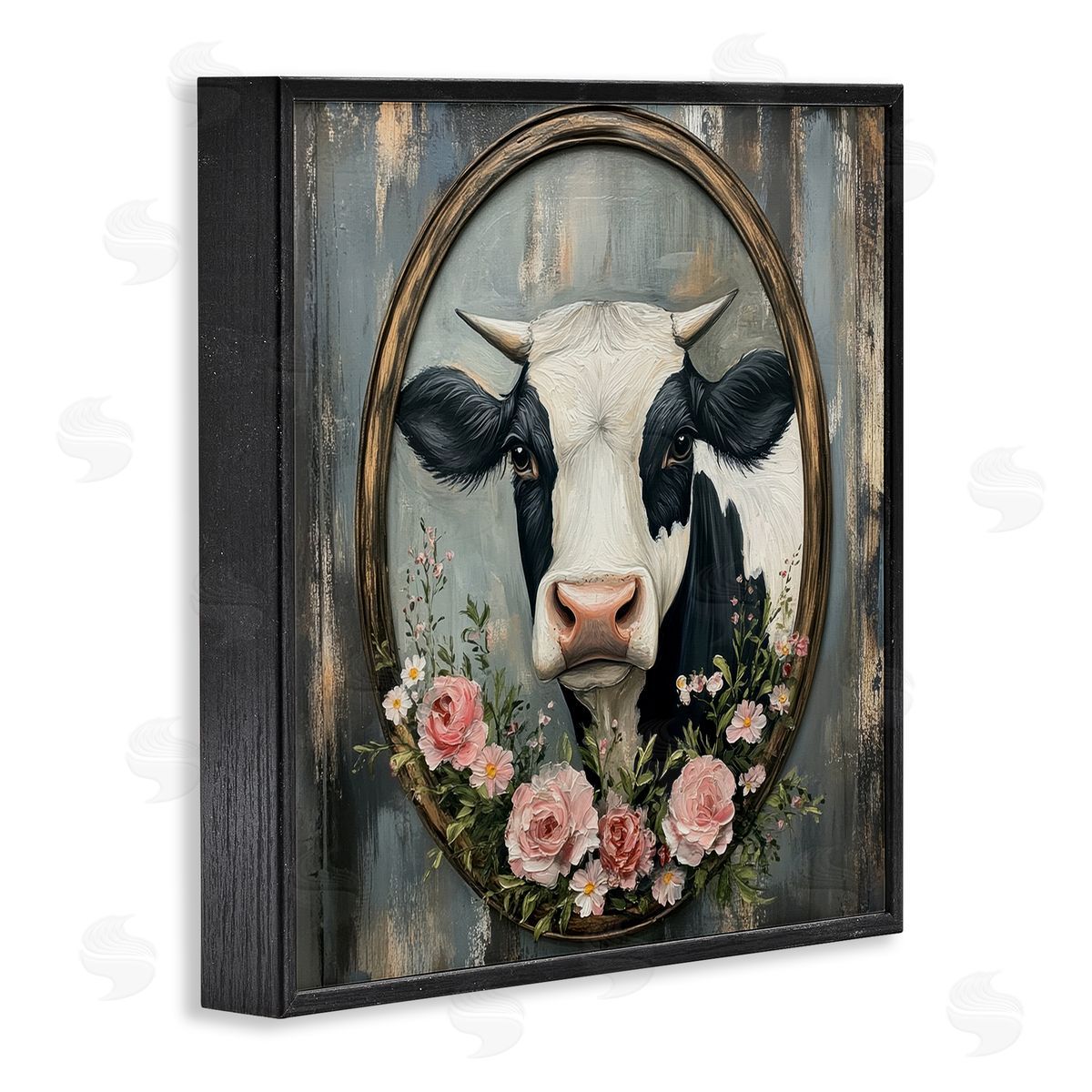 Petal Prints Design Classic Cow & Rose Garland Canvas Wall Art Print