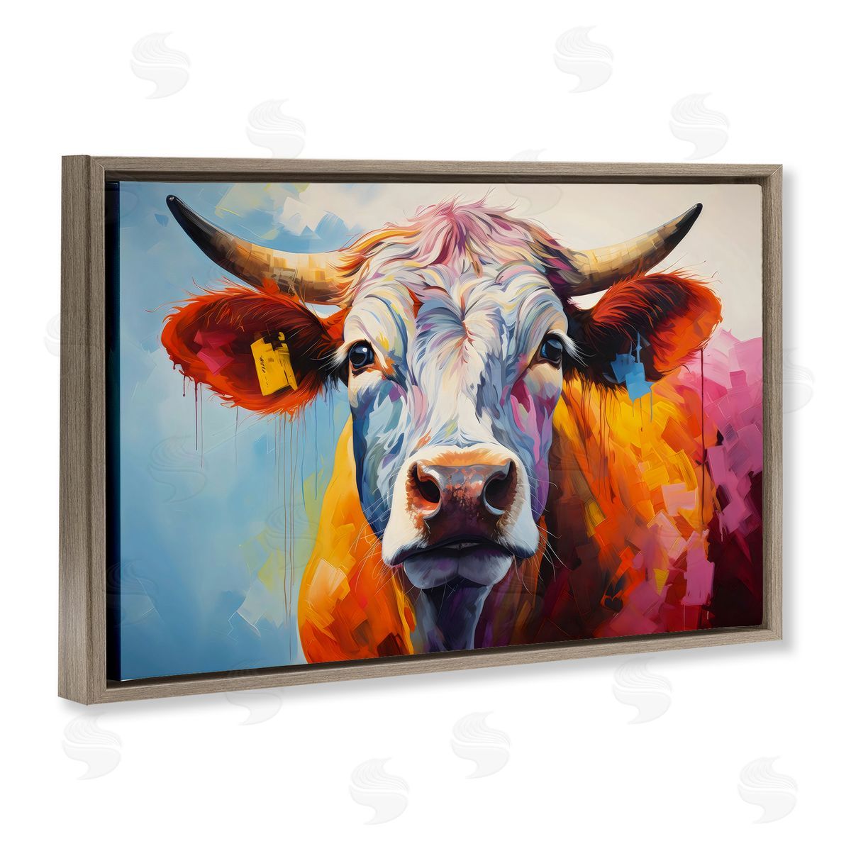 LSR Creative Studio Colorful Cattle Portrait Canvas Wall Art Print