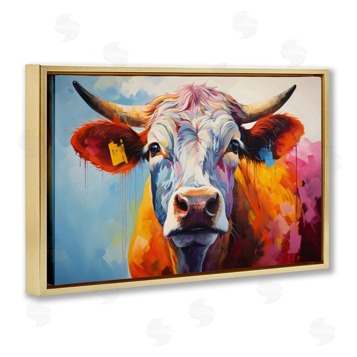 LSR Creative Studio Colorful Cattle Portrait Canvas Wall Art Print