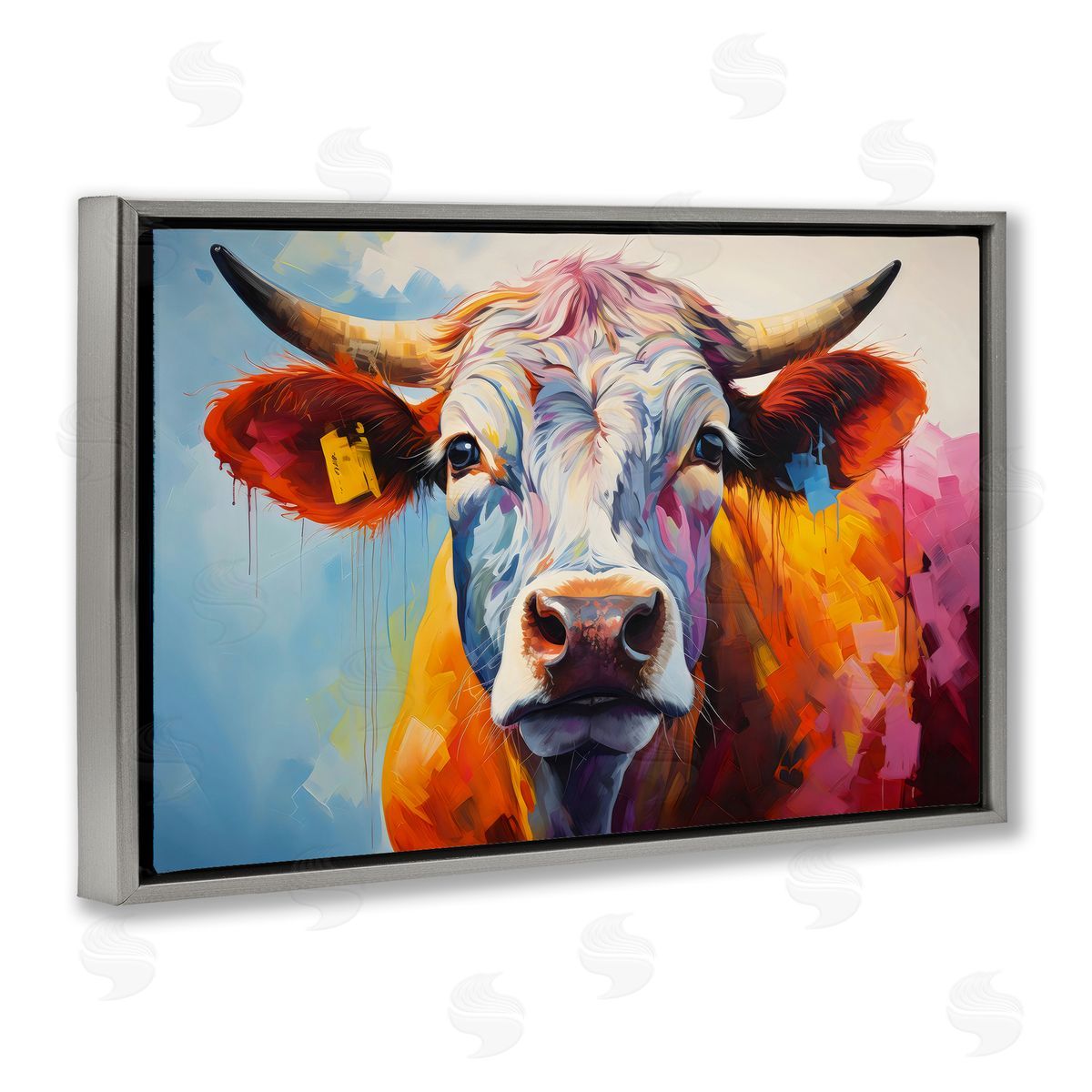 LSR Creative Studio Colorful Cattle Portrait Canvas Wall Art Print