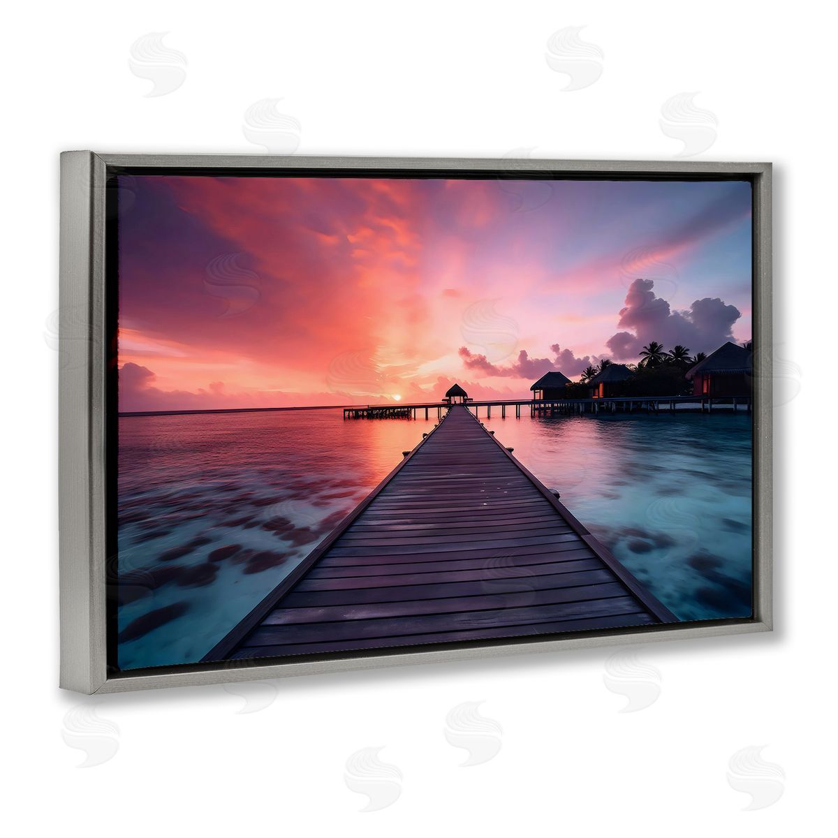 LSR Creative Studio Island Sunset Over Docks Canvas Wall Art Print