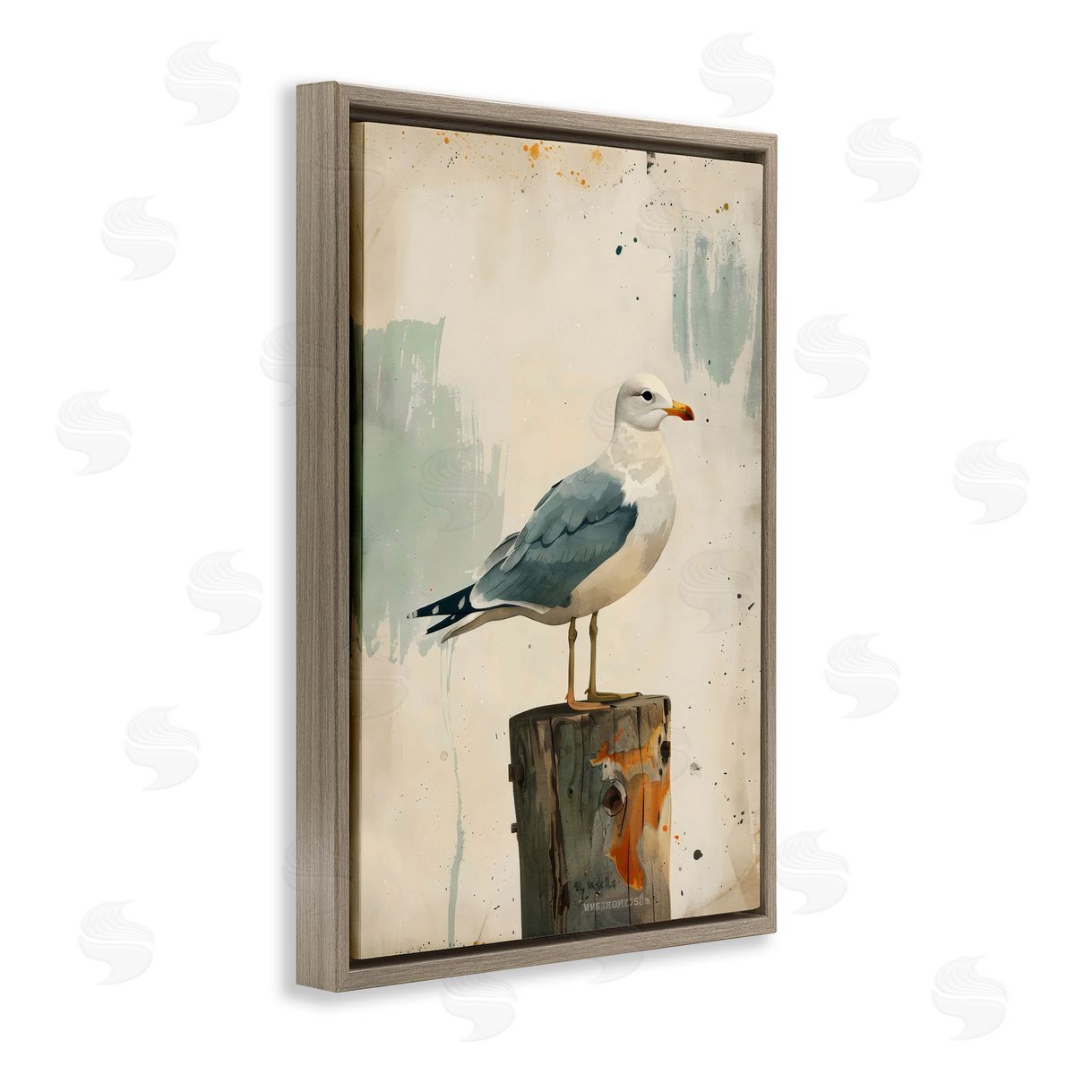 LSR Creative Studio Seagull On A Post Canvas Wall Art Print