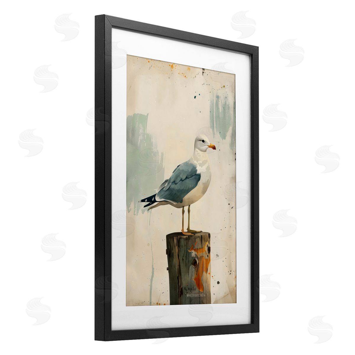 LSR Creative Studio Seagull On A Post Canvas Wall Art Print