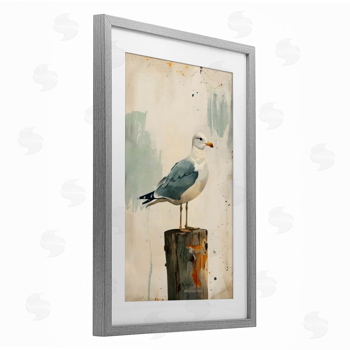 LSR Creative Studio Seagull On A Post Canvas Wall Art Print
