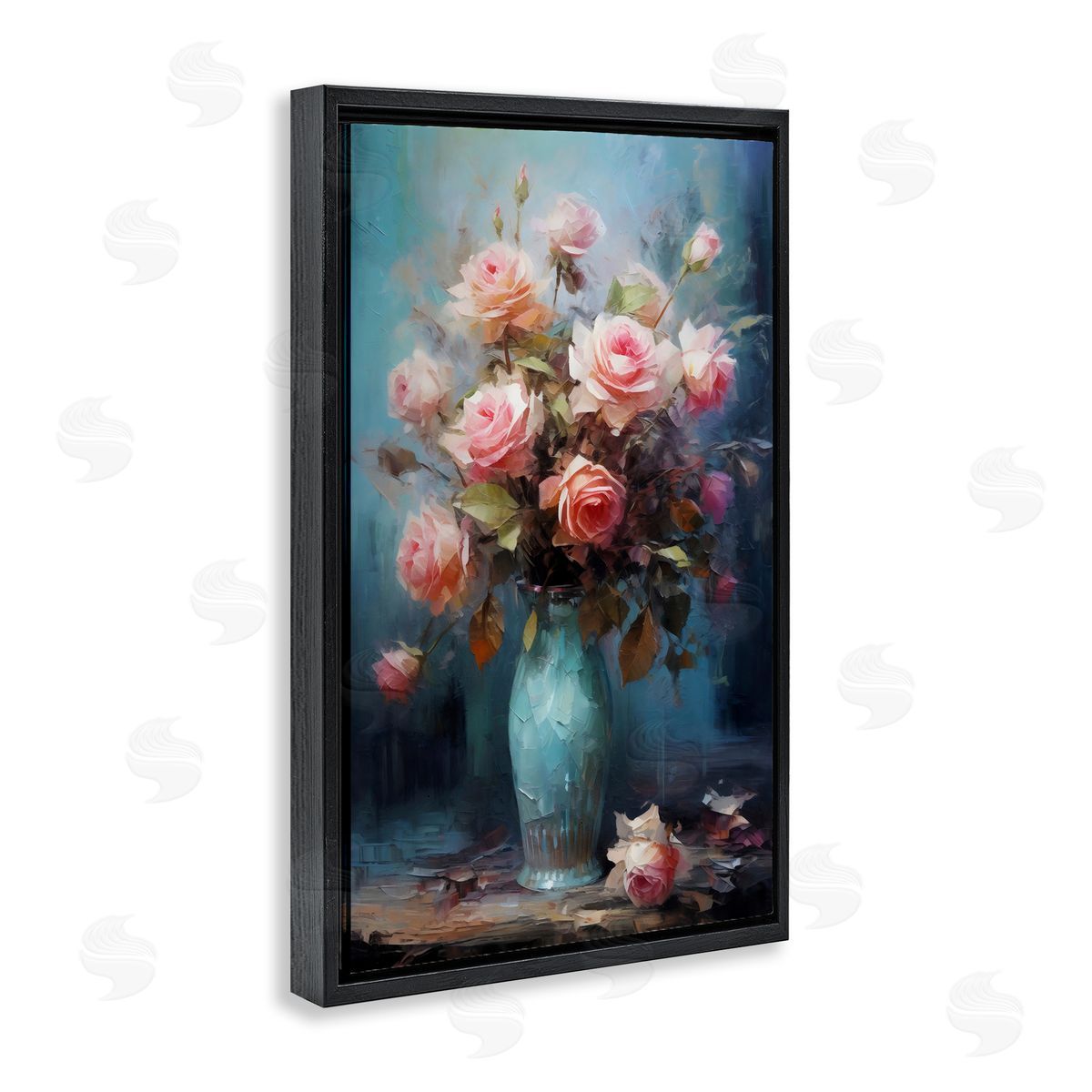 LSR Creative Studio Blue Vase with Pink Roses Canvas Wall Art Print