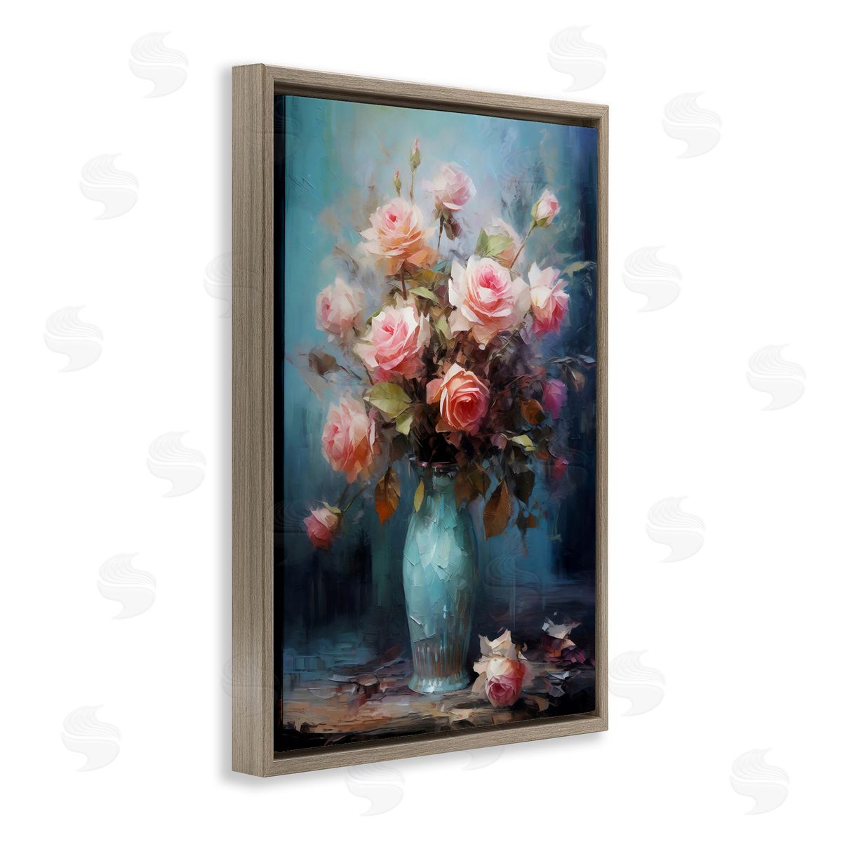 LSR Creative Studio Blue Vase with Pink Roses Canvas Wall Art Print