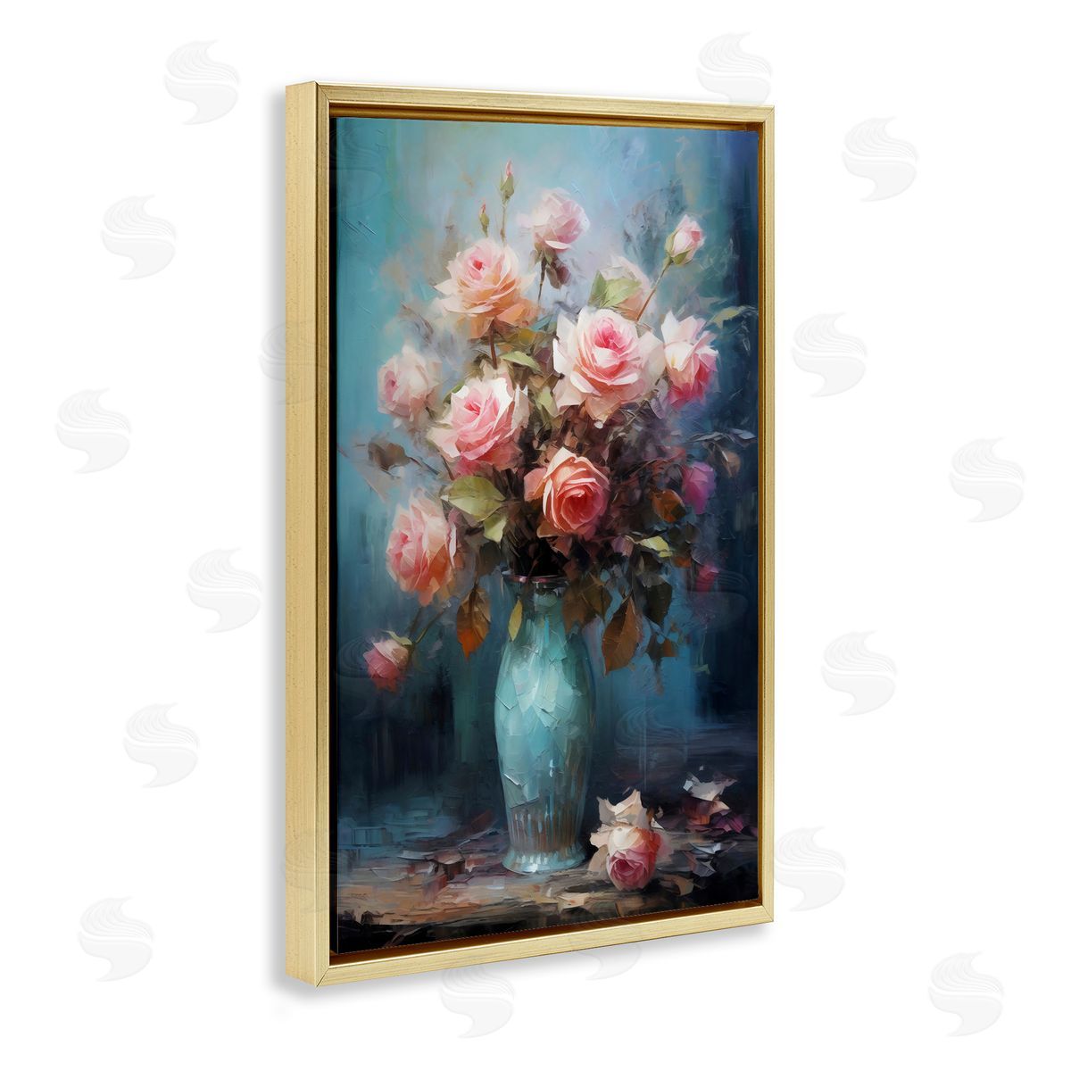 LSR Creative Studio Blue Vase with Pink Roses Canvas Wall Art Print