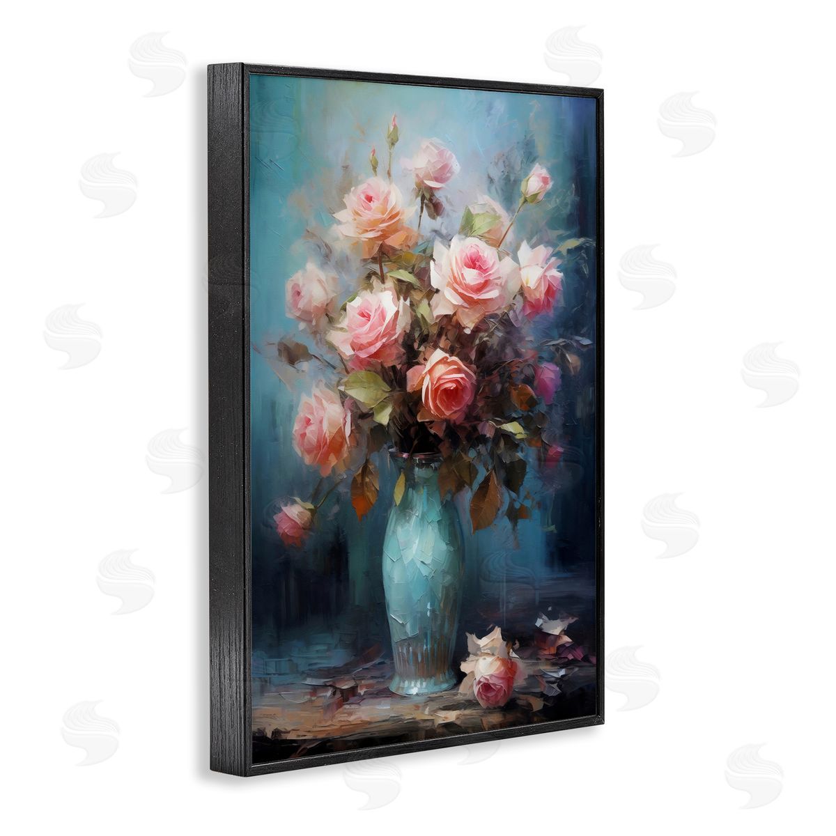 LSR Creative Studio Blue Vase with Pink Roses Canvas Wall Art Print