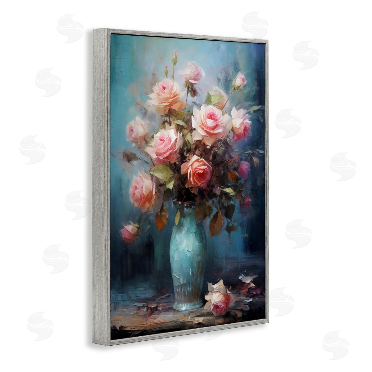 LSR Creative Studio Blue Vase with Pink Roses Canvas Wall Art Print