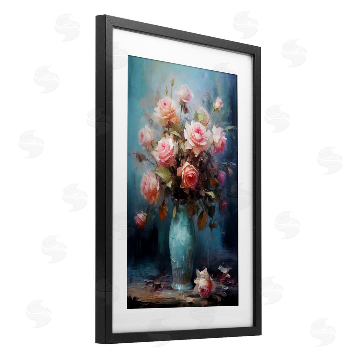 LSR Creative Studio Blue Vase with Pink Roses Canvas Wall Art Print