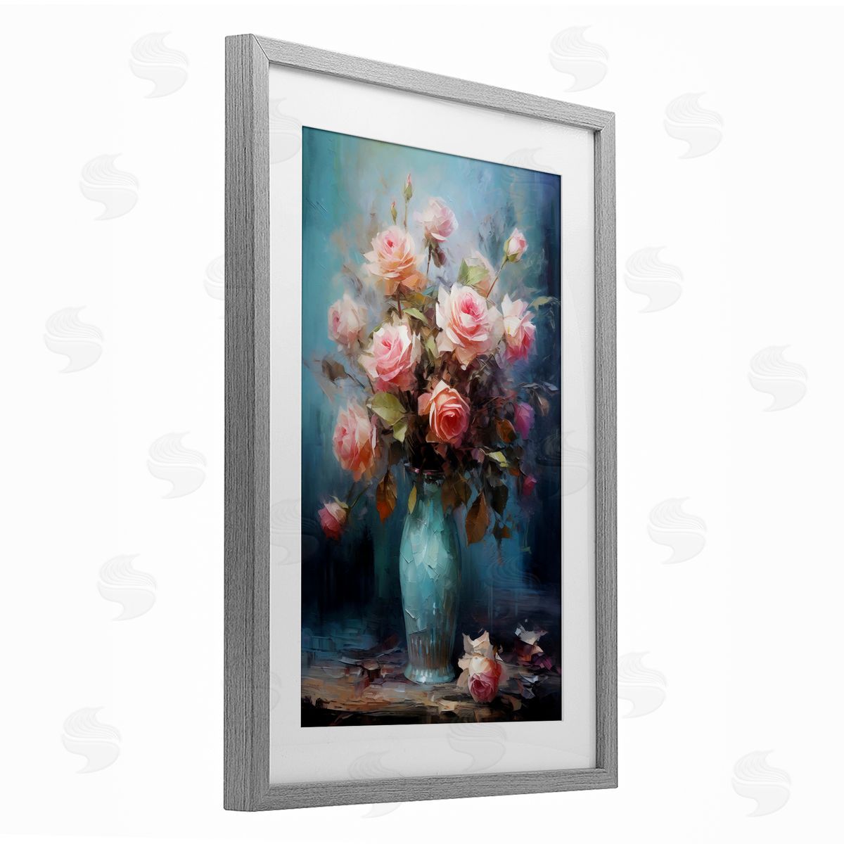 LSR Creative Studio Blue Vase with Pink Roses Canvas Wall Art Print