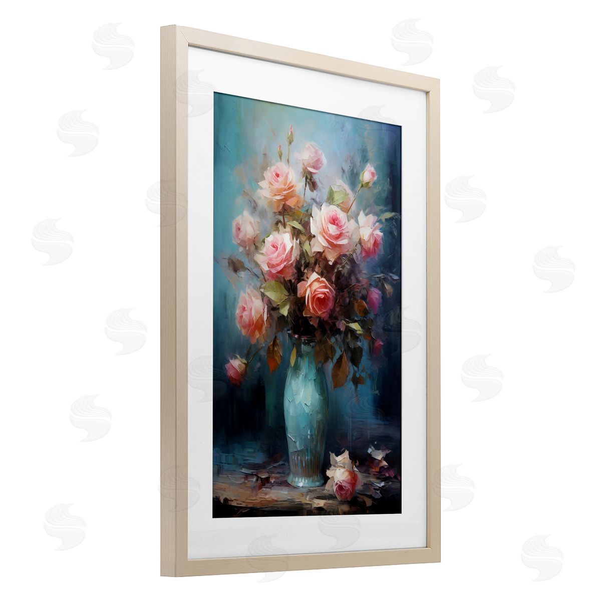 LSR Creative Studio Blue Vase with Pink Roses Canvas Wall Art Print