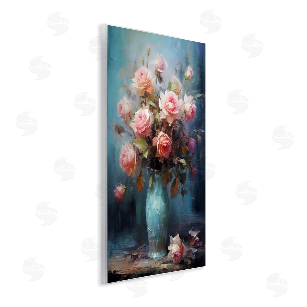 LSR Creative Studio Blue Vase with Pink Roses Canvas Wall Art Print