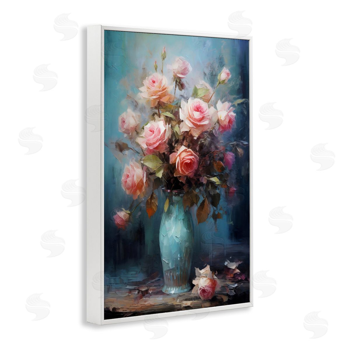 LSR Creative Studio Blue Vase with Pink Roses Canvas Wall Art Print