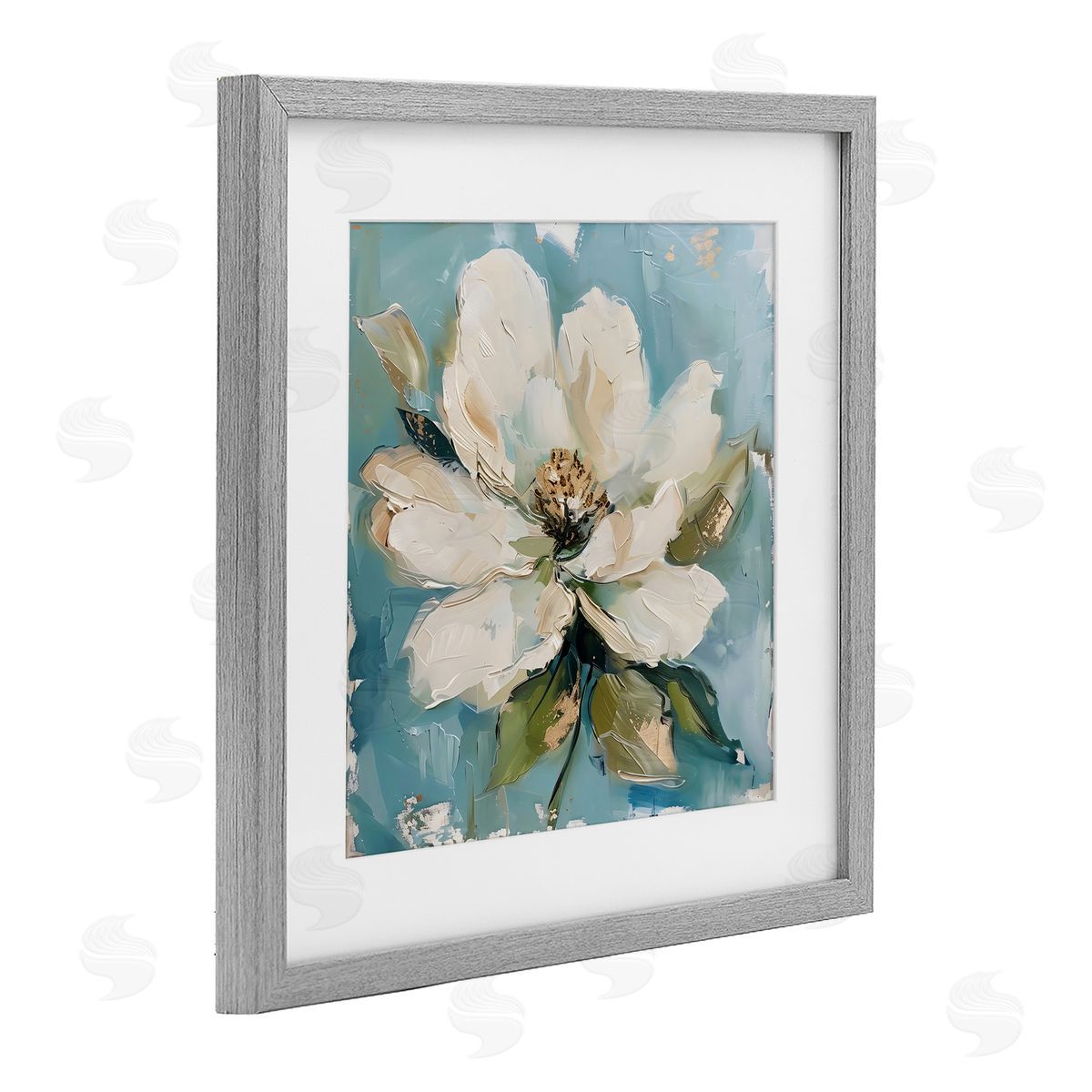 LSR Creative Studio White Floral Blues Canvas Wall Art Print