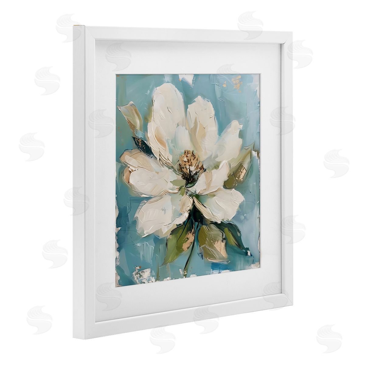 LSR Creative Studio White Floral Blues Canvas Wall Art Print
