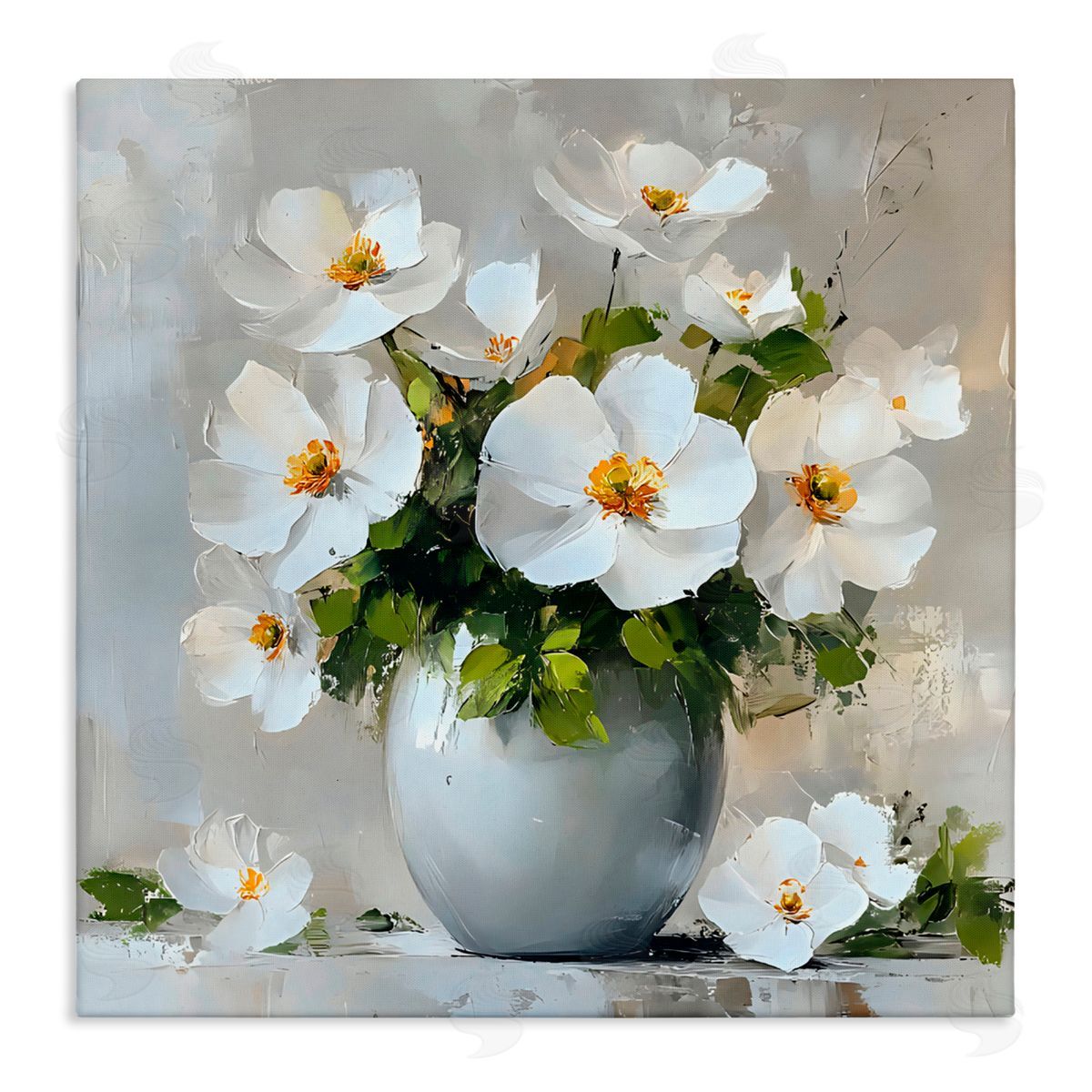 LSR Creative Studio White Anemones in Silver Vase Canvas Wall Art Print