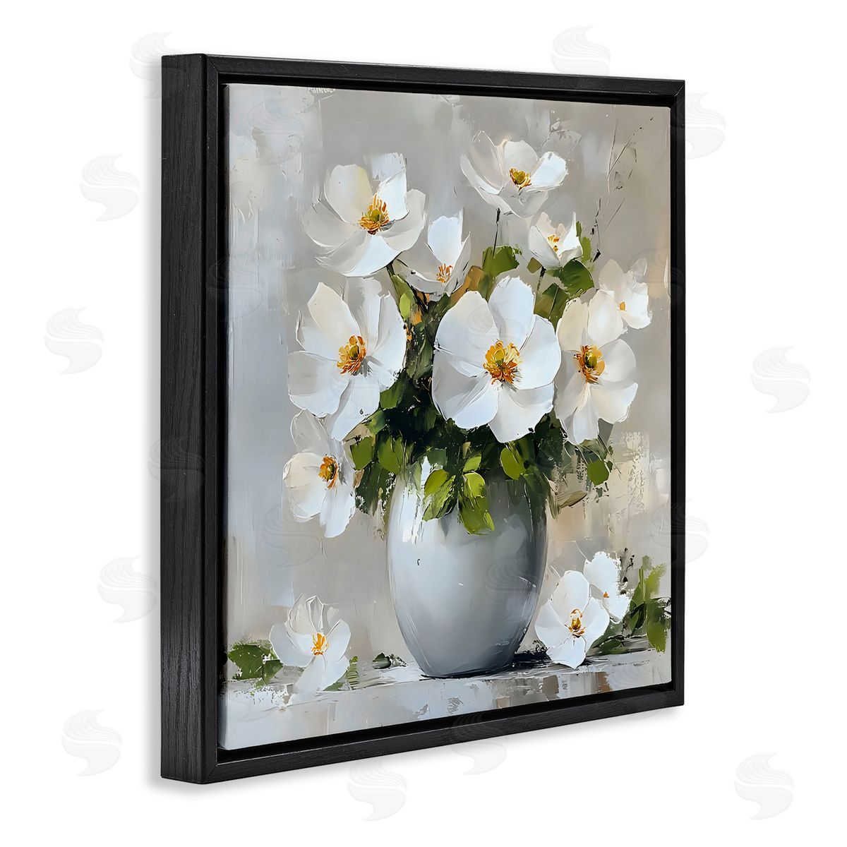 LSR Creative Studio White Anemones in Silver Vase Canvas Wall Art Print