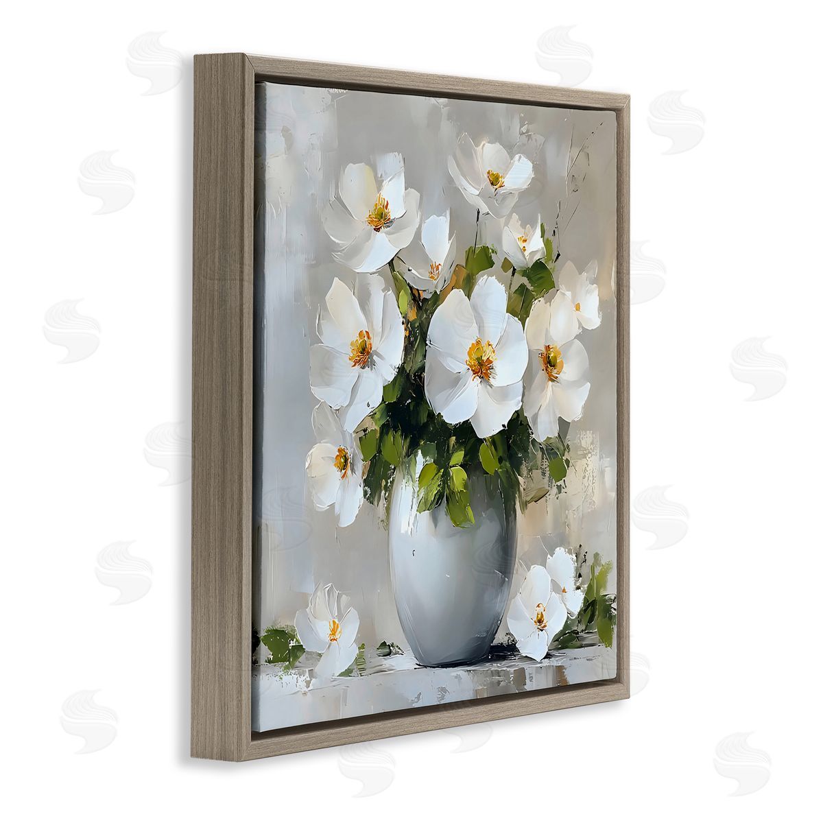 LSR Creative Studio White Anemones in Silver Vase Canvas Wall Art Print