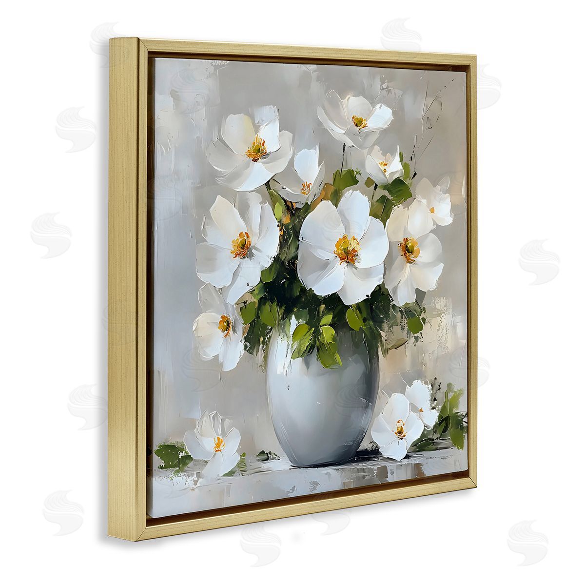 LSR Creative Studio White Anemones in Silver Vase Canvas Wall Art Print