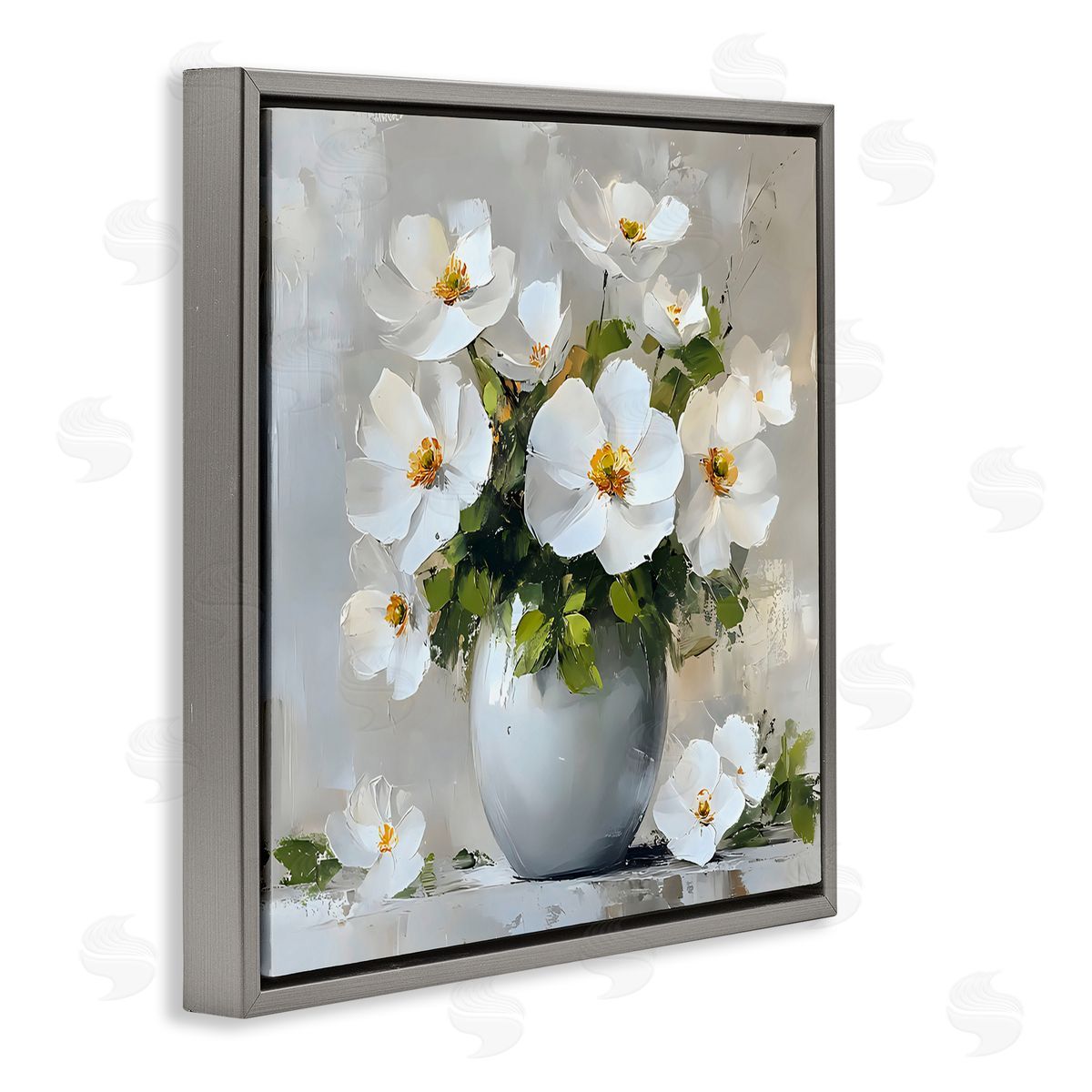 LSR Creative Studio White Anemones in Silver Vase Canvas Wall Art Print