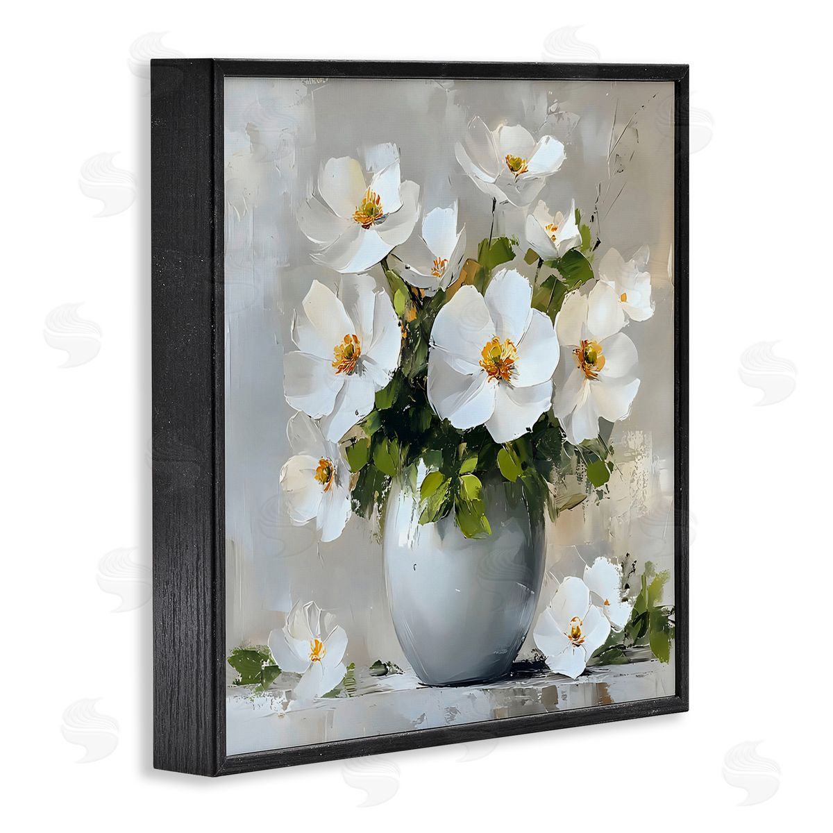 LSR Creative Studio White Anemones in Silver Vase Canvas Wall Art Print