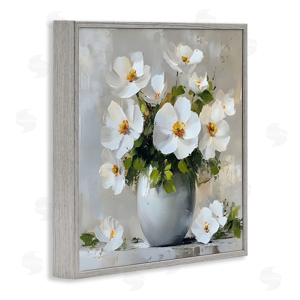 LSR Creative Studio White Anemones in Silver Vase Canvas Wall Art Print