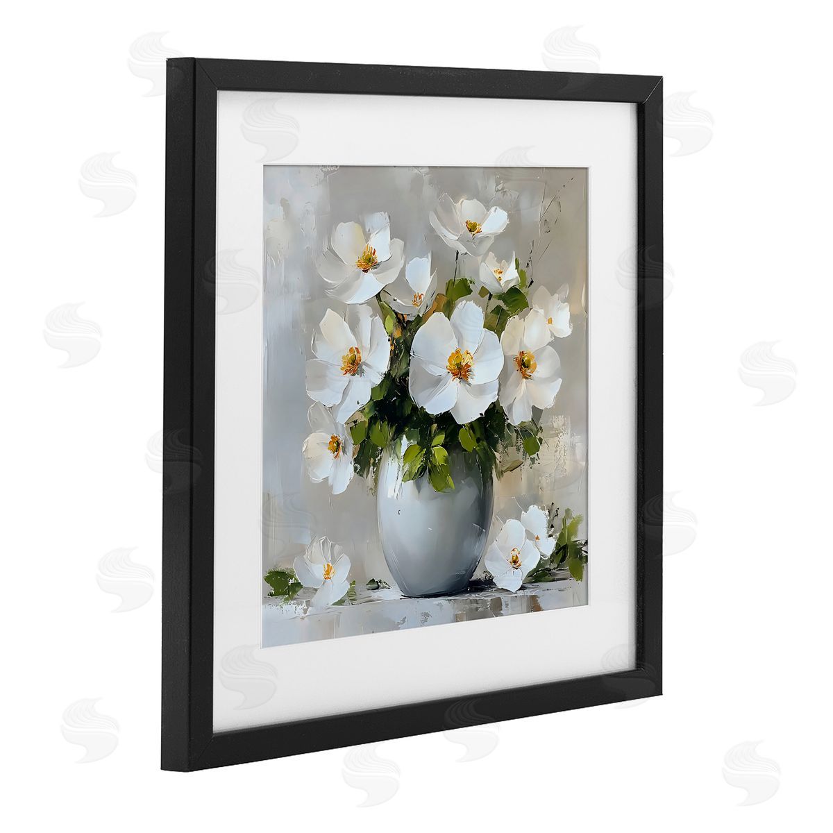 LSR Creative Studio White Anemones in Silver Vase Canvas Wall Art Print