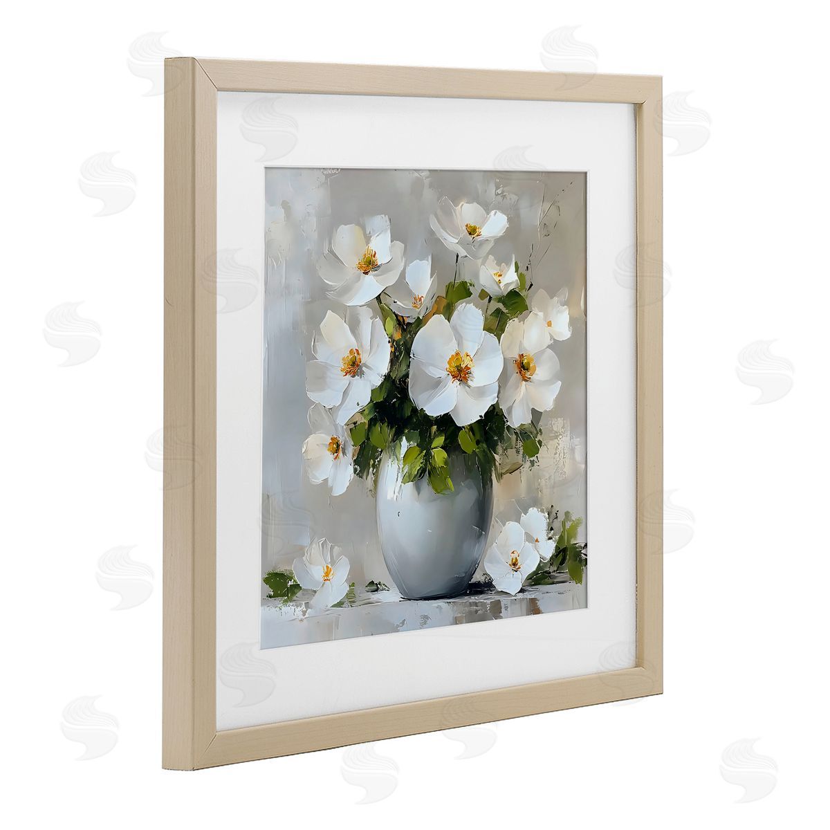 LSR Creative Studio White Anemones in Silver Vase Canvas Wall Art Print