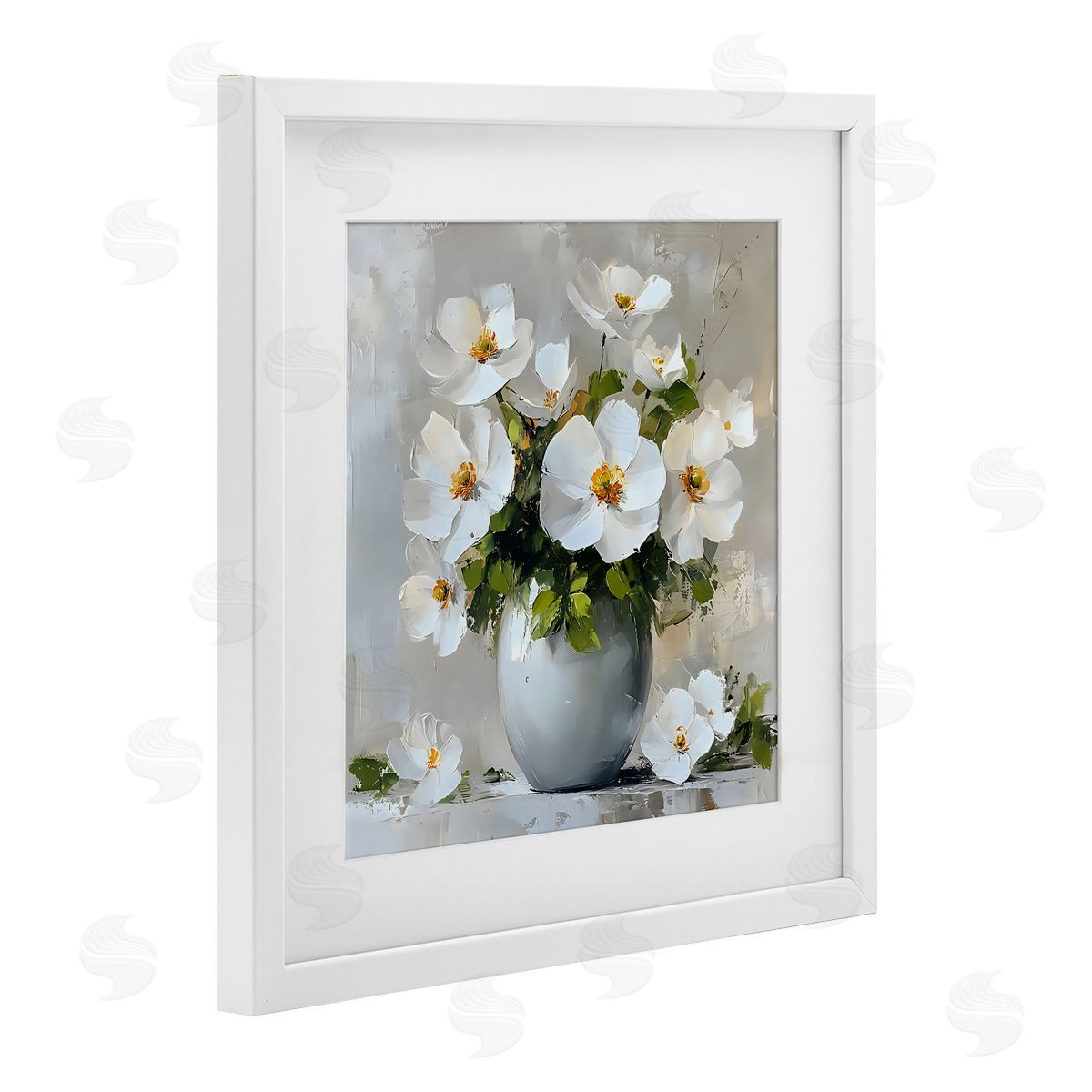 LSR Creative Studio White Anemones in Silver Vase Canvas Wall Art Print