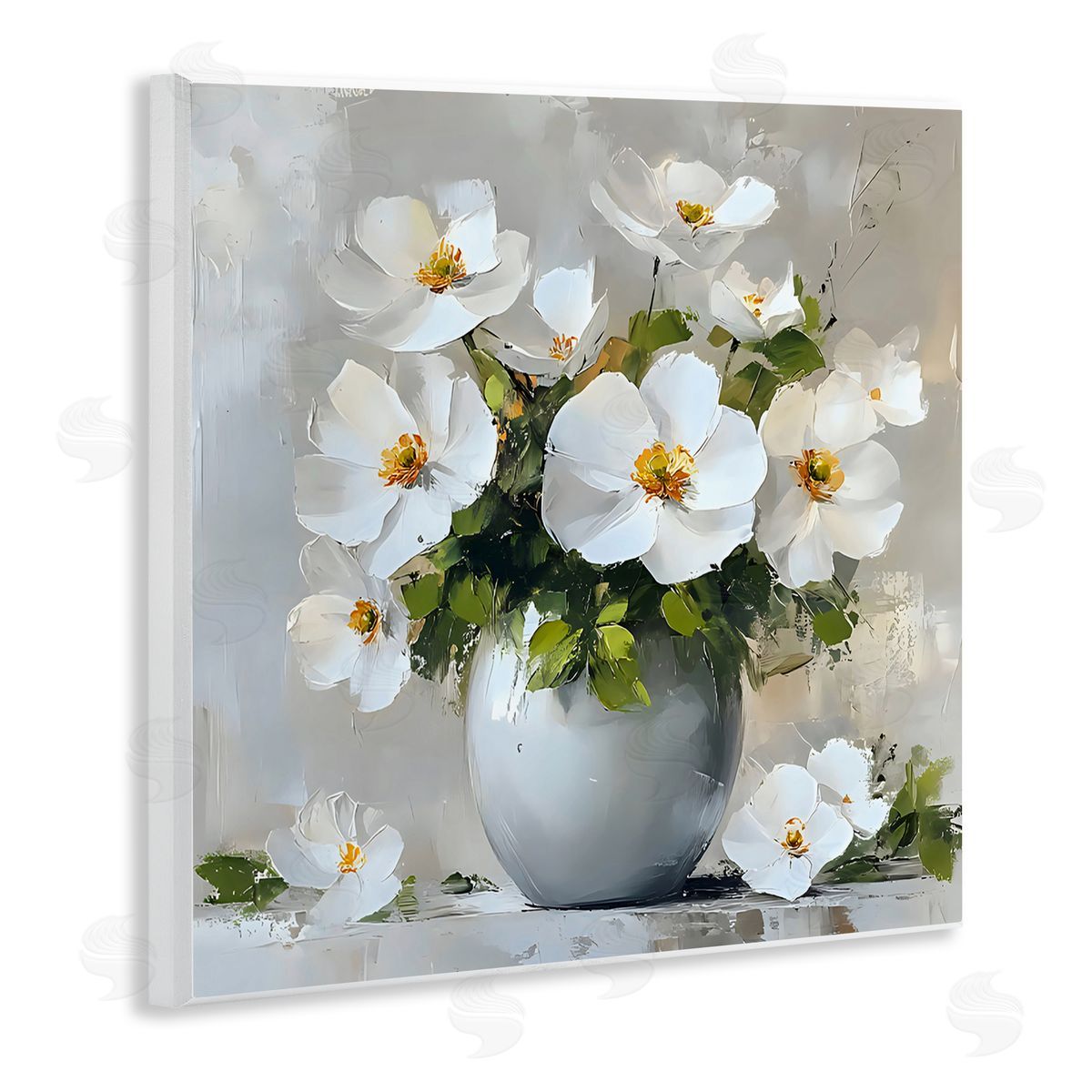 LSR Creative Studio White Anemones in Silver Vase Canvas Wall Art Print