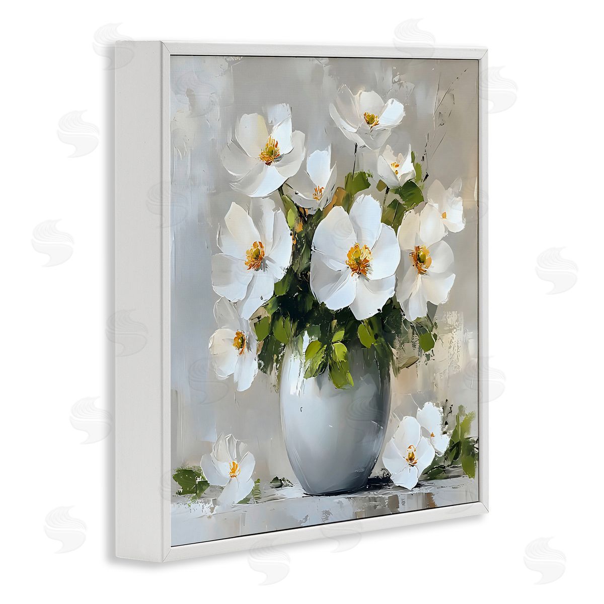 LSR Creative Studio White Anemones in Silver Vase Canvas Wall Art Print