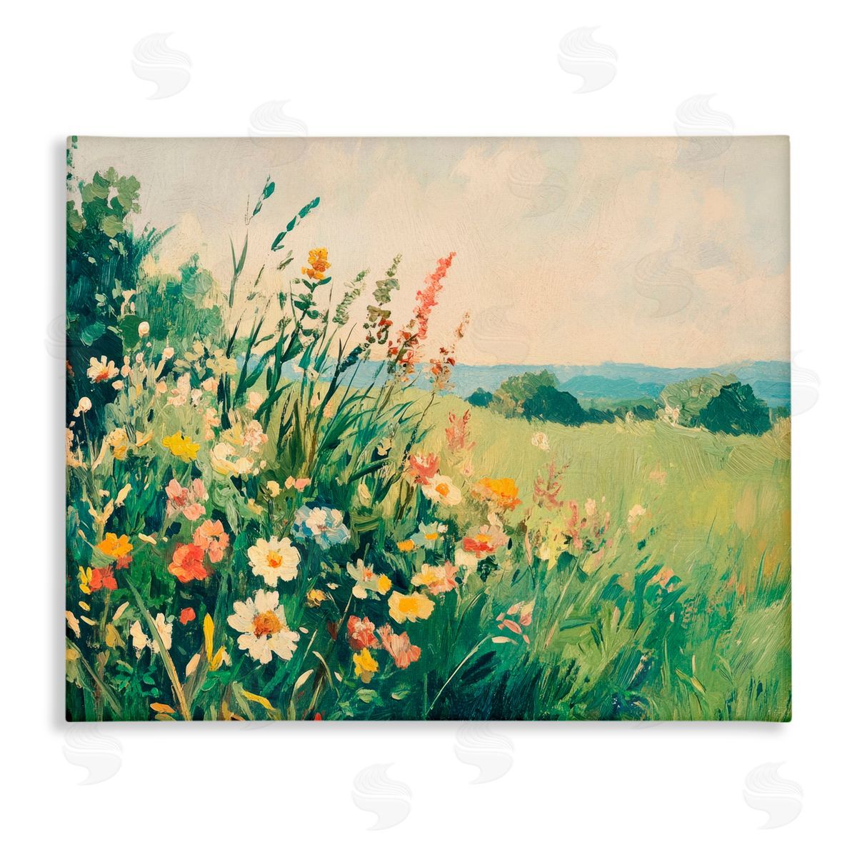 Petal Prints Design Vintage Wildflowers in Field Canvas Wall Art Print
