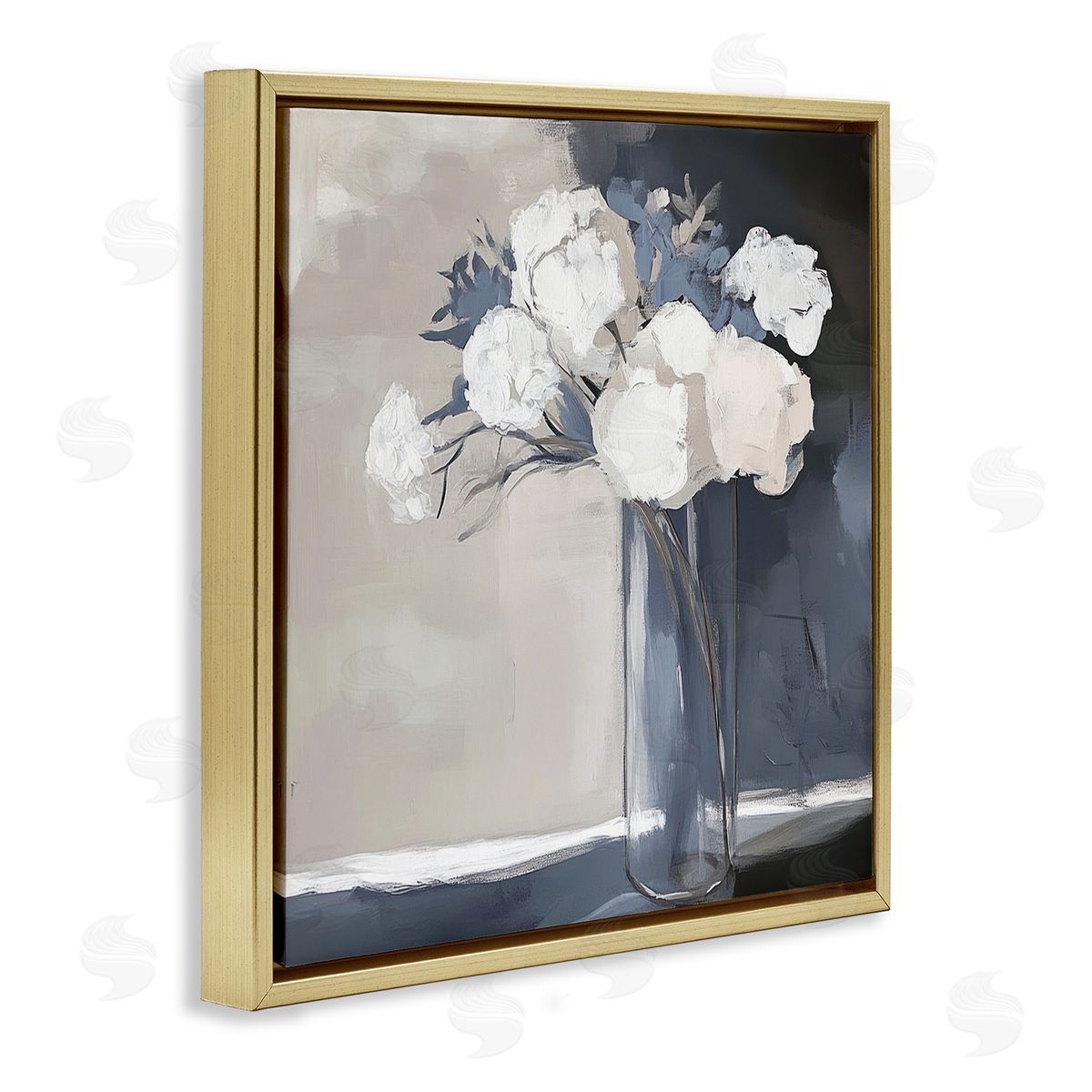 Mona Grace Gentle Petals Grey & Beige Canvas Wall Art Print