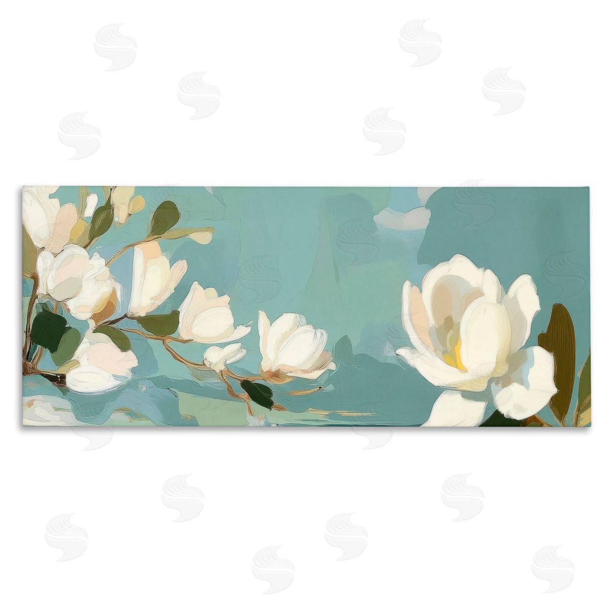 Elara Yasna Aquamarine Magnolia Blossoms Canvas Wall Art Print