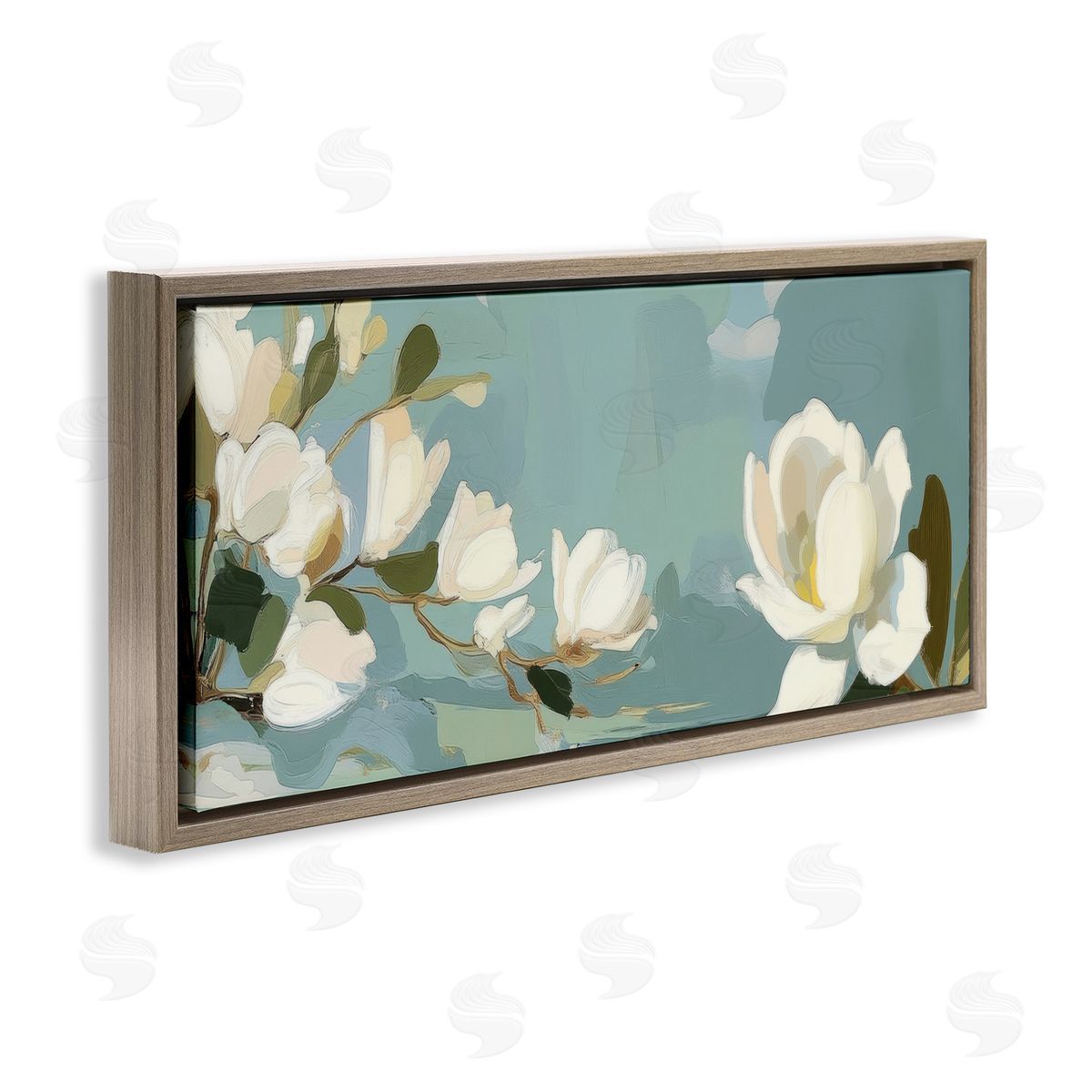 Elara Yasna Aquamarine Magnolia Blossoms Canvas Wall Art Print