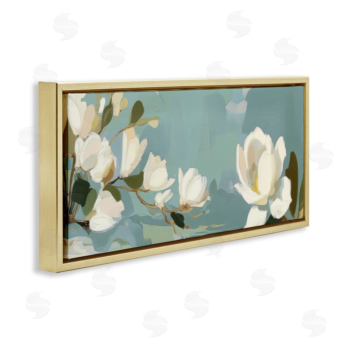 Elara Yasna Aquamarine Magnolia Blossoms Canvas Wall Art Print
