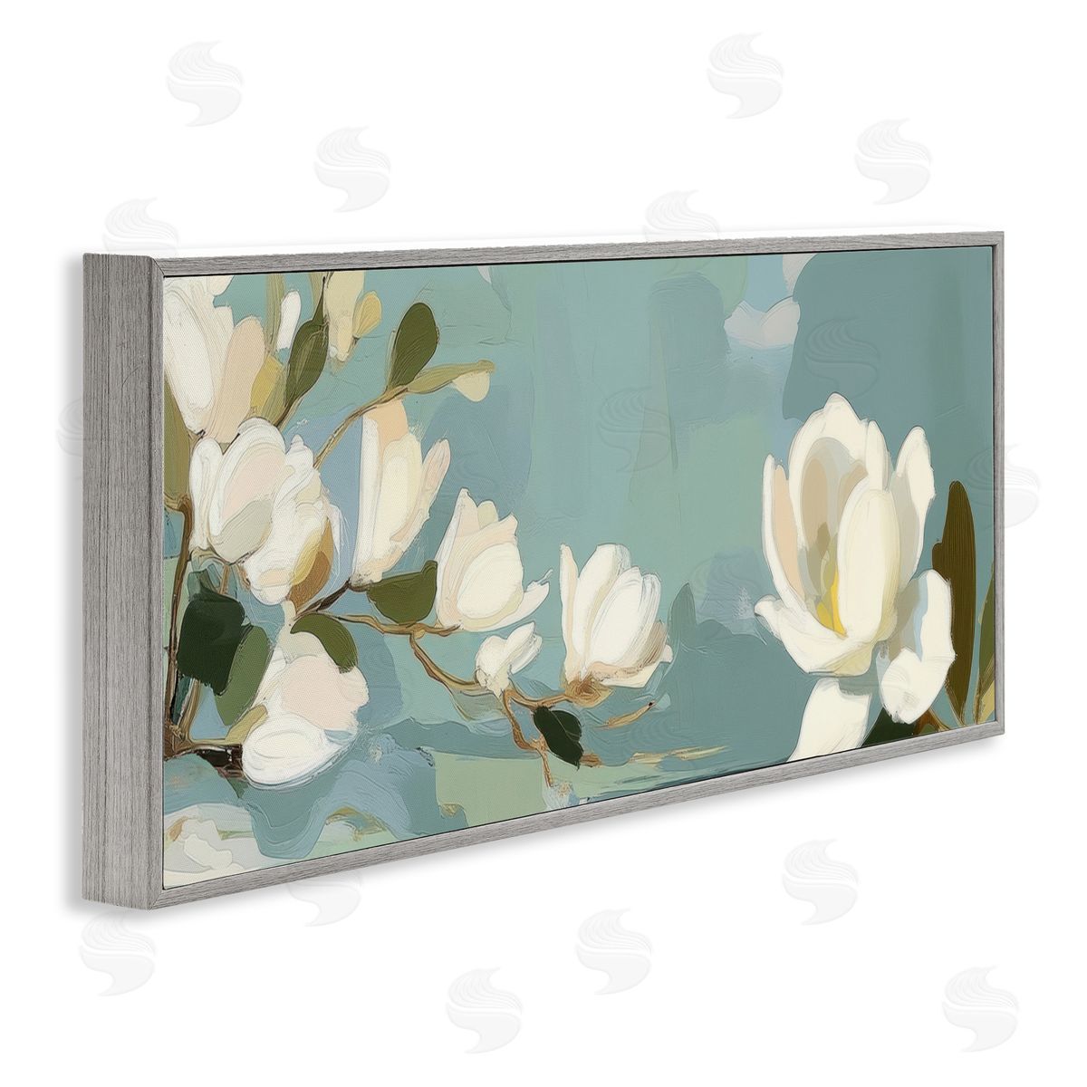 Elara Yasna Aquamarine Magnolia Blossoms Canvas Wall Art Print