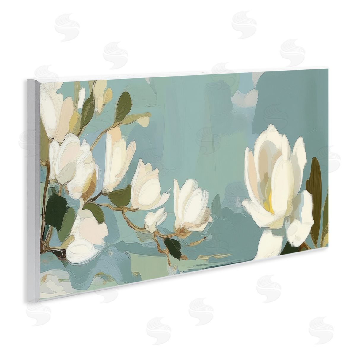 Elara Yasna Aquamarine Magnolia Blossoms Canvas Wall Art Print