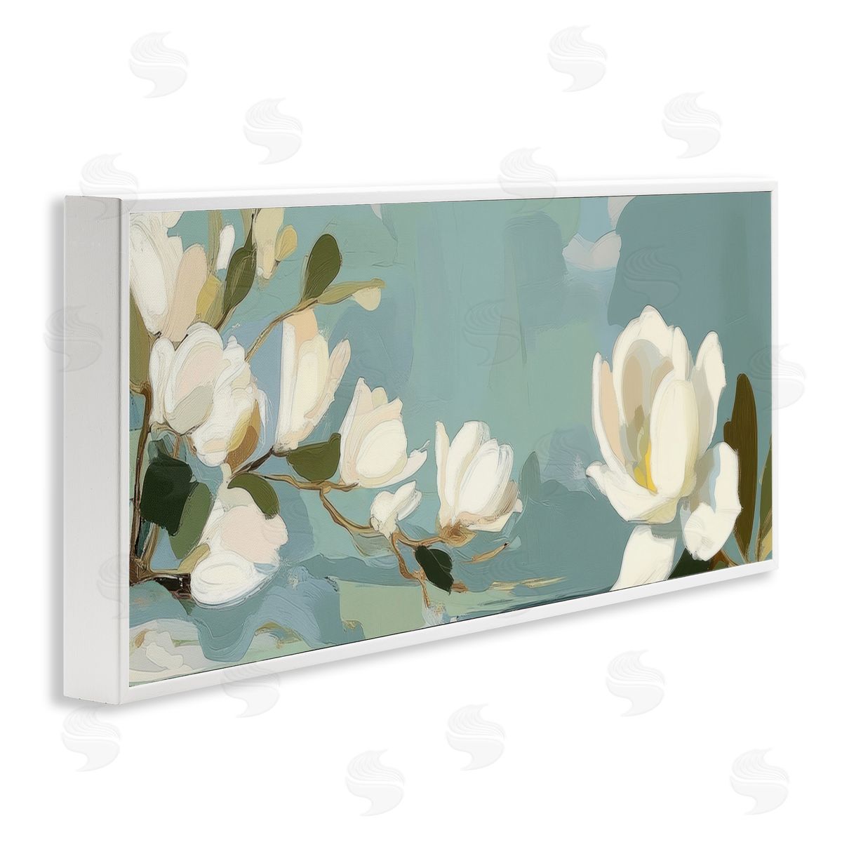 Elara Yasna Aquamarine Magnolia Blossoms Canvas Wall Art Print