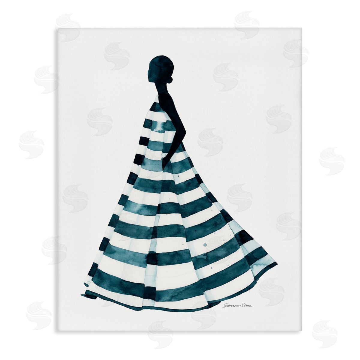 Simone Elum Girl In Blue Striped Dress Canvas Wall Art Print