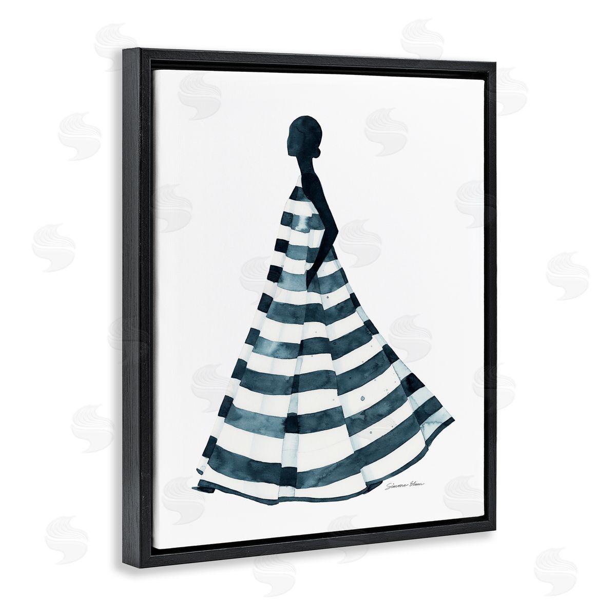 Simone Elum Girl In Blue Striped Dress Canvas Wall Art Print