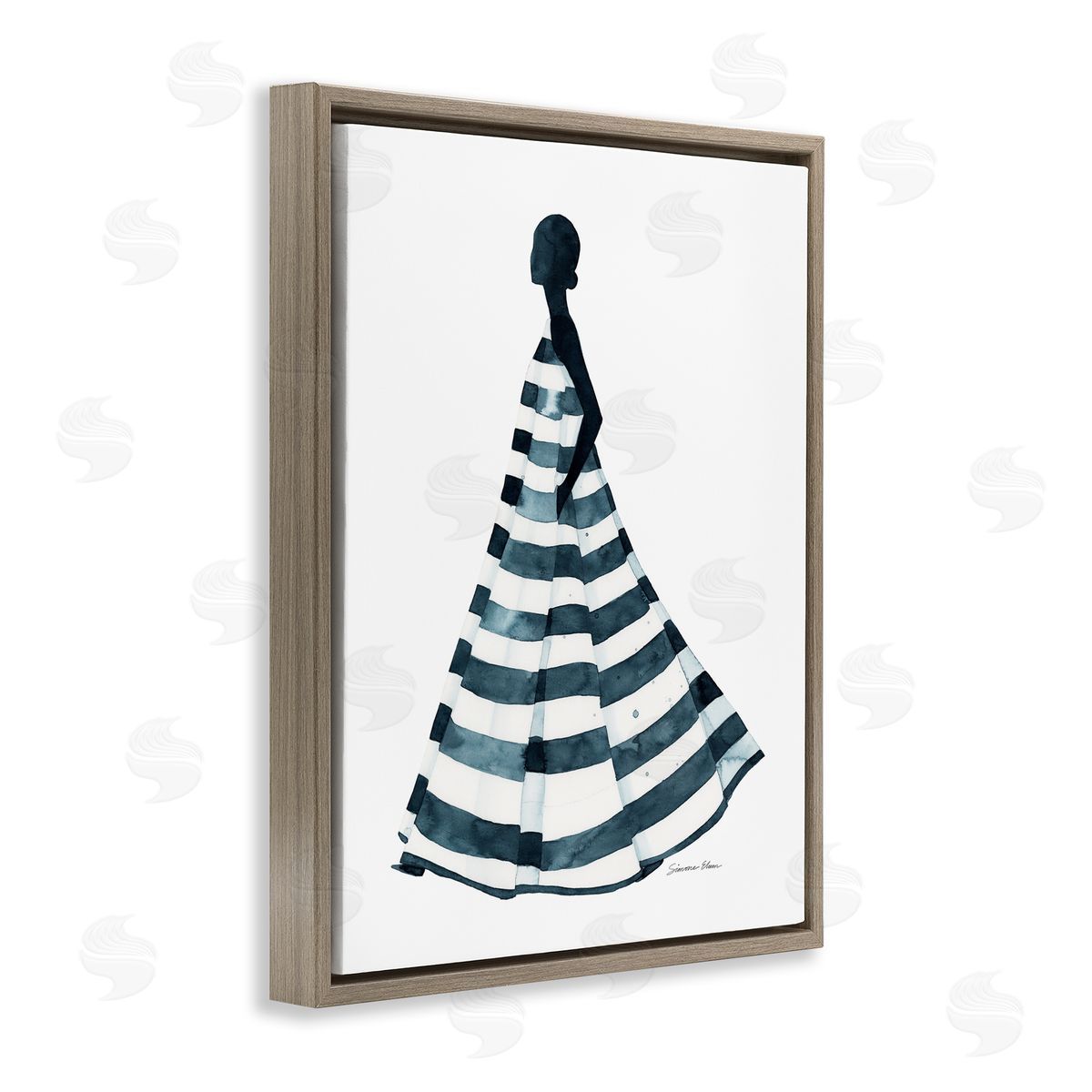 Simone Elum Girl In Blue Striped Dress Canvas Wall Art Print