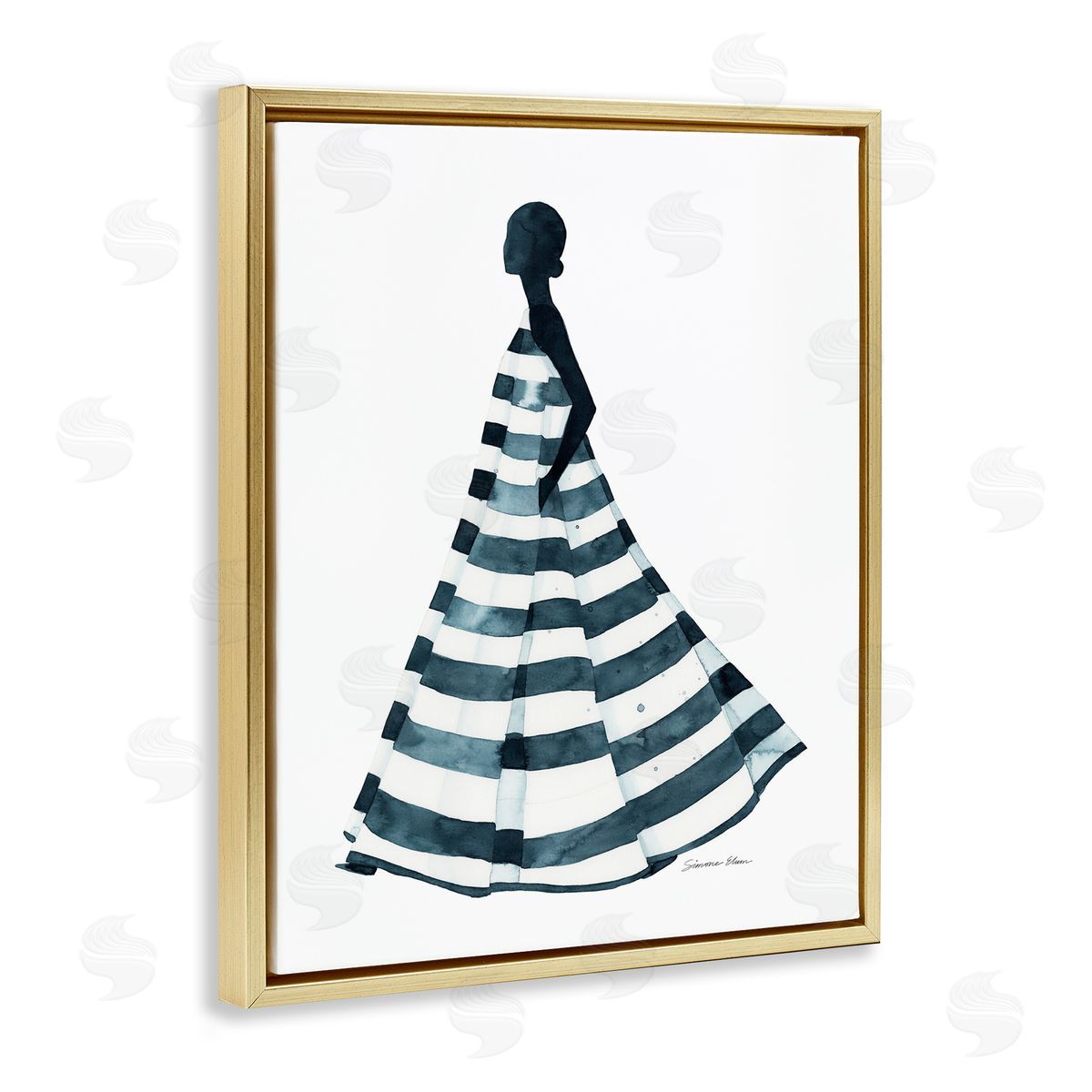 Simone Elum Girl In Blue Striped Dress Canvas Wall Art Print