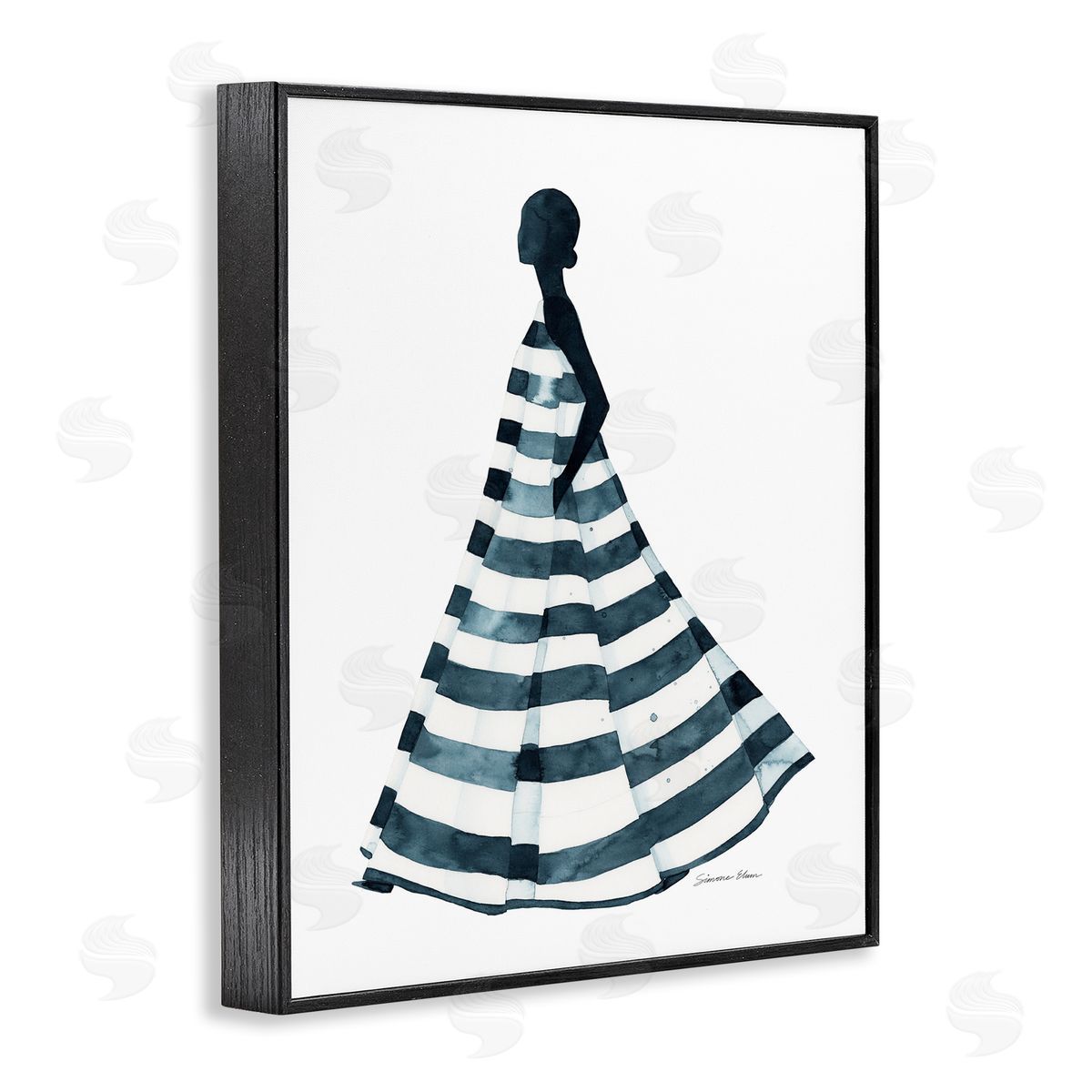 Simone Elum Girl In Blue Striped Dress Canvas Wall Art Print