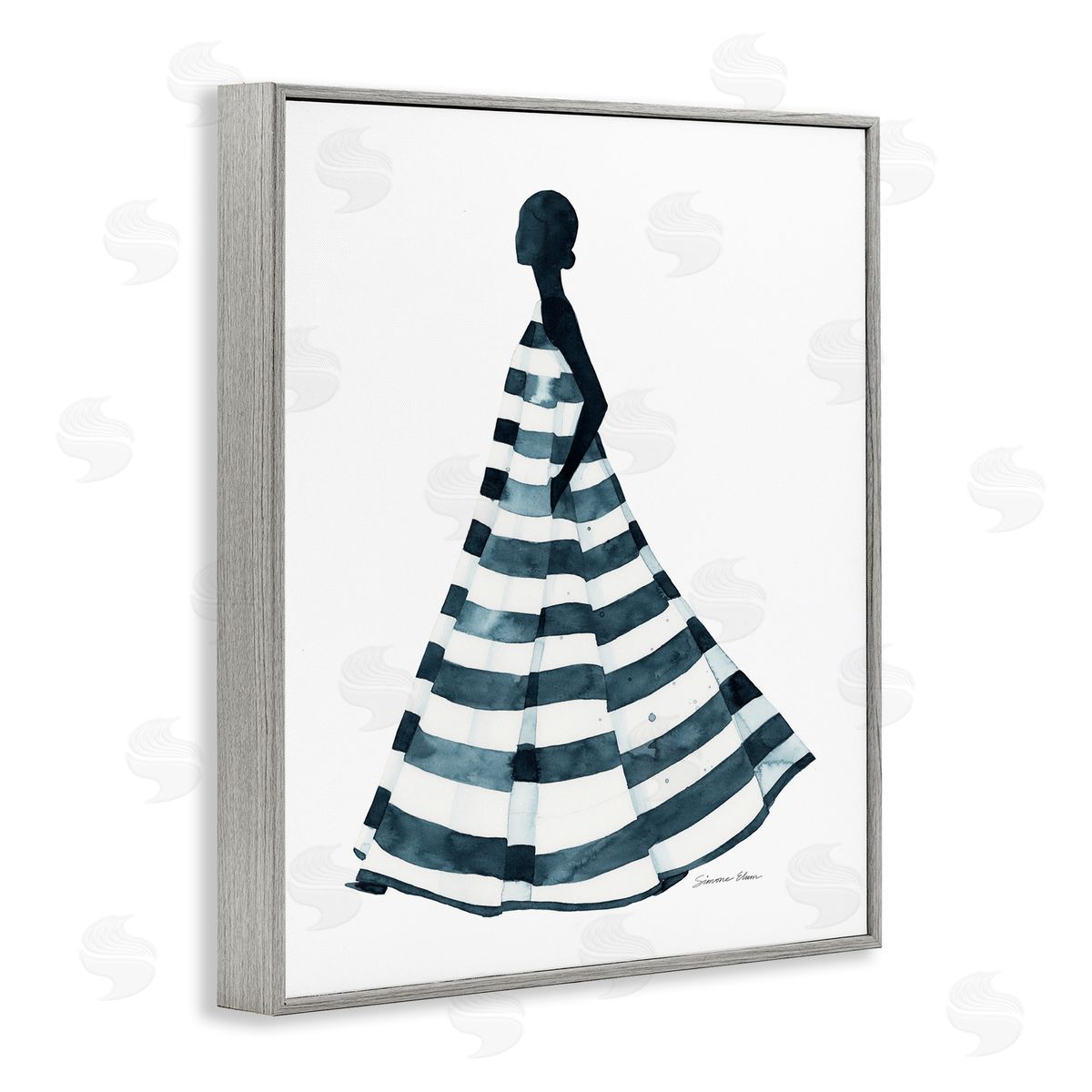 Simone Elum Girl In Blue Striped Dress Canvas Wall Art Print