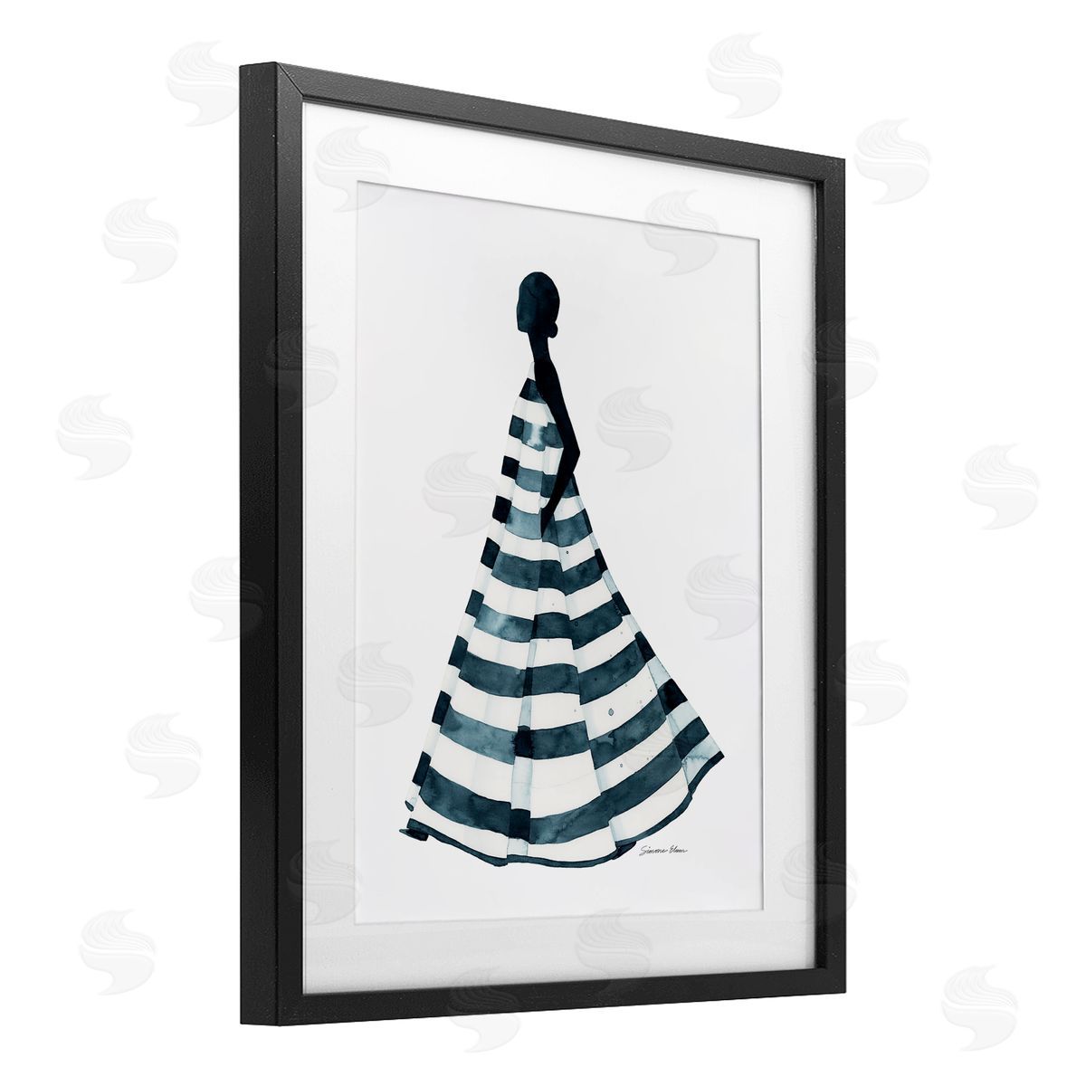 Simone Elum Girl In Blue Striped Dress Canvas Wall Art Print