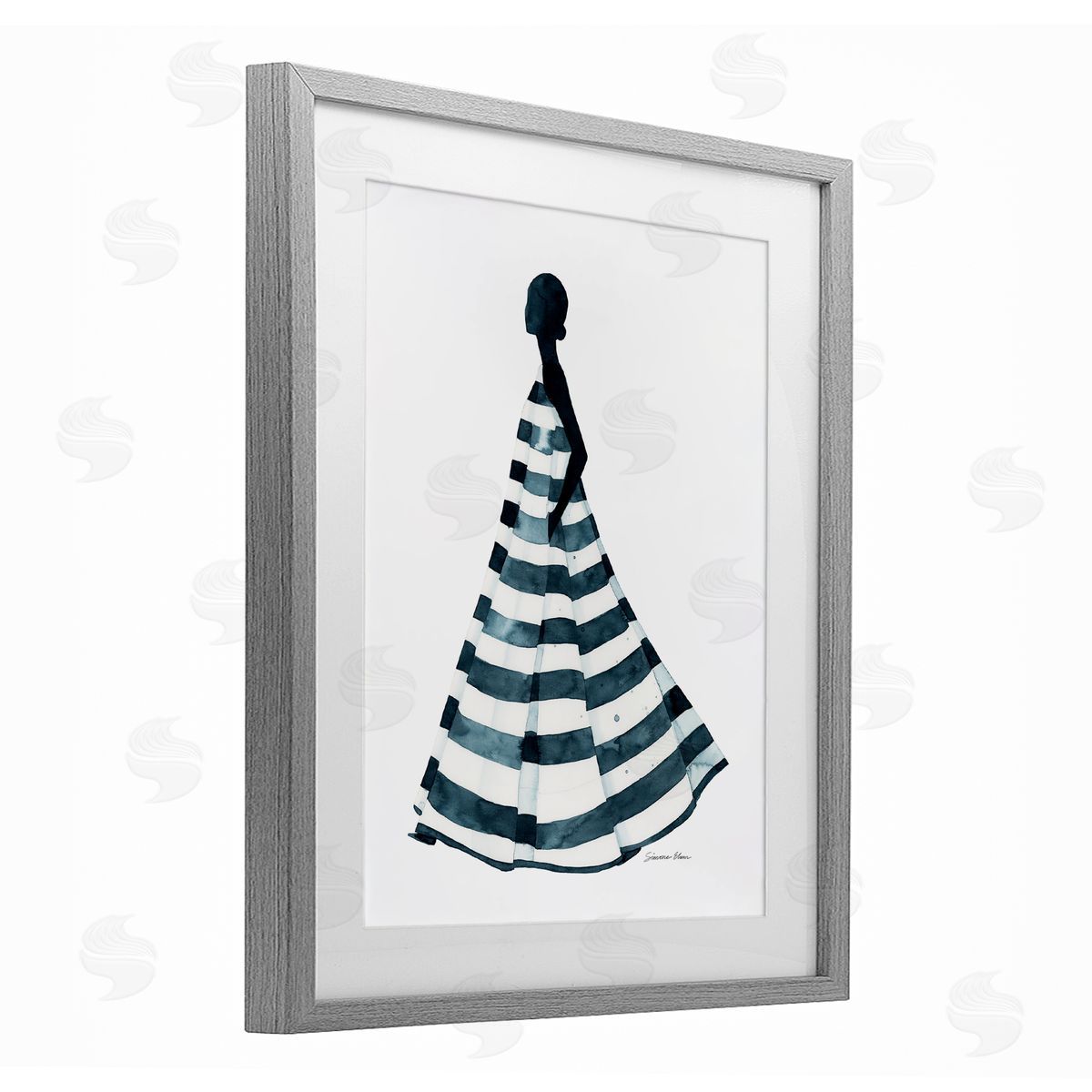 Simone Elum Girl In Blue Striped Dress Canvas Wall Art Print
