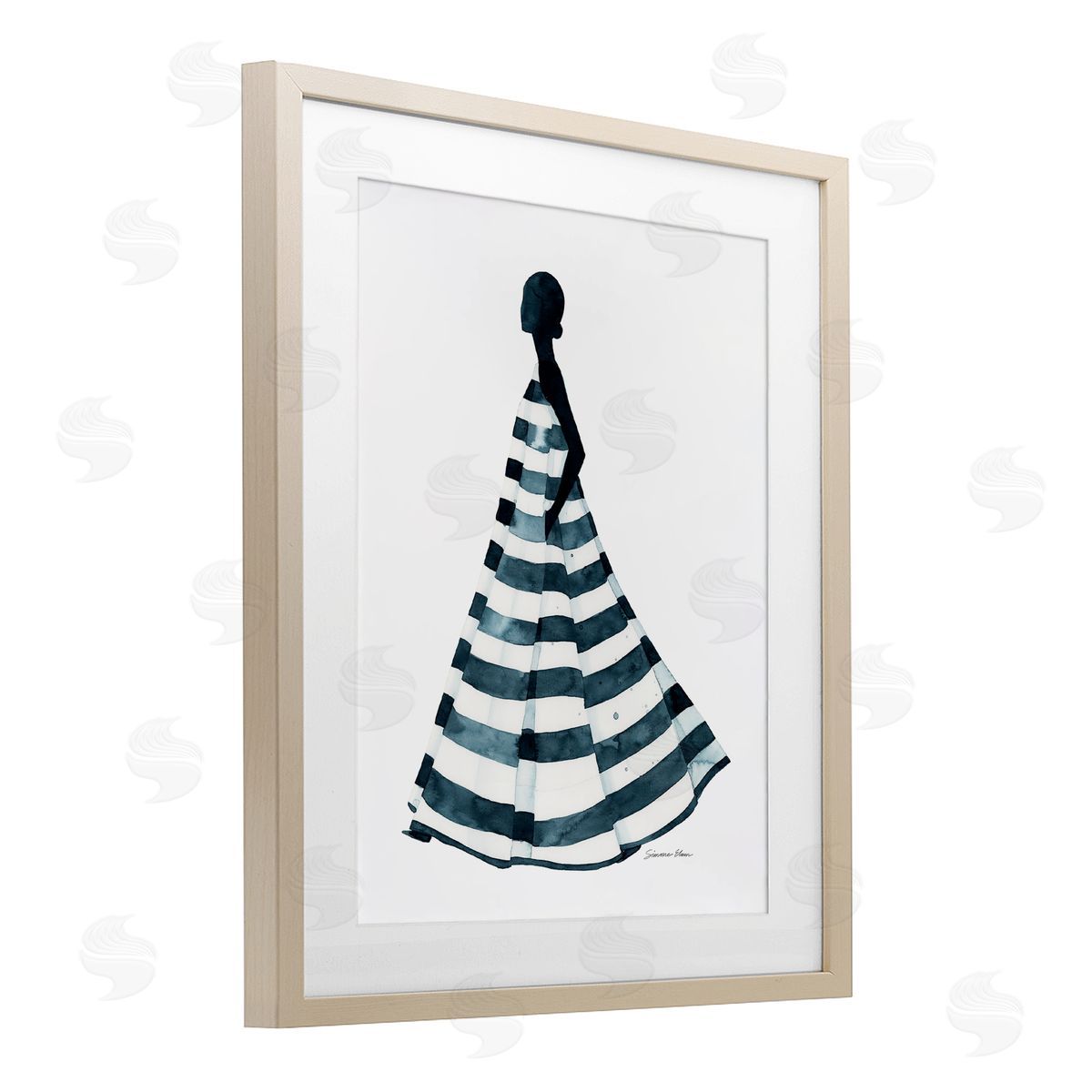 Simone Elum Girl In Blue Striped Dress Canvas Wall Art Print